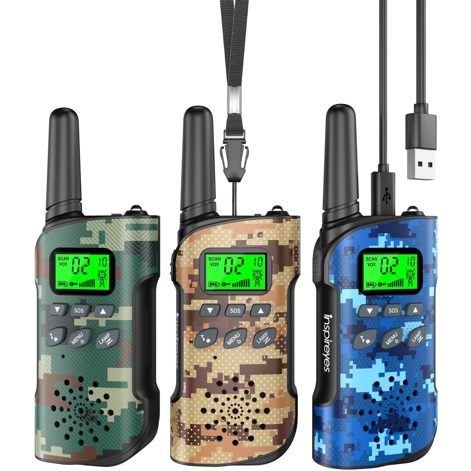 Inspireyes Talkie Walkie Enfants Rechargeable, 48H Autonomie, Longue Portée 3 Mile, Cadeau Anniversaire Enfant Garçon Fille, Jouet Extérieur 3-12 Ans