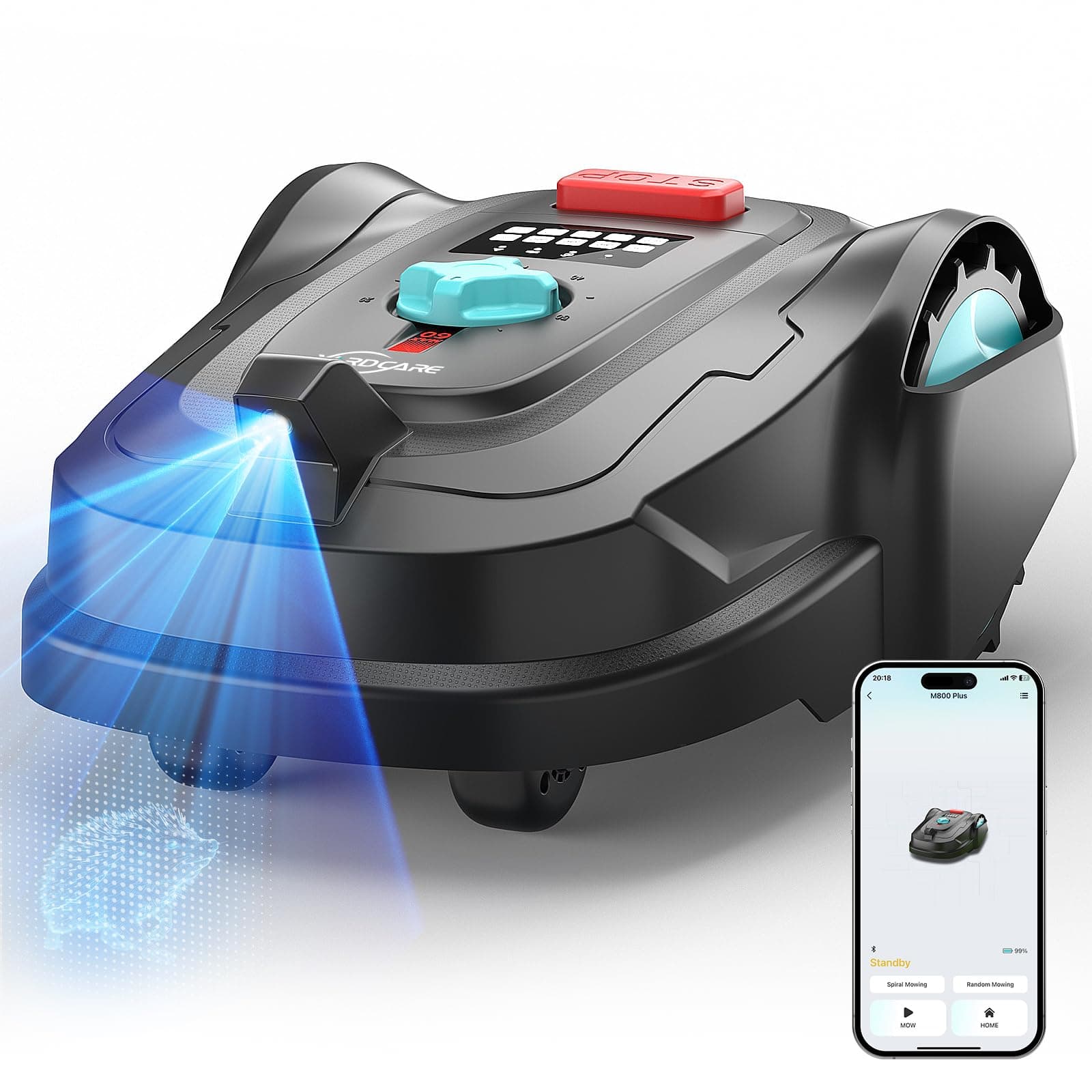YARDCARE M800Plus Robot Tondeuse Sans Fil Périphérique,jusqu'à 800 m²,Positionnement GPS +Vision, Tondeuse Robot Sans Câble,Mode de Tonte en U,Contrôle Via App,Recharge Automatique,Détection Obstacles