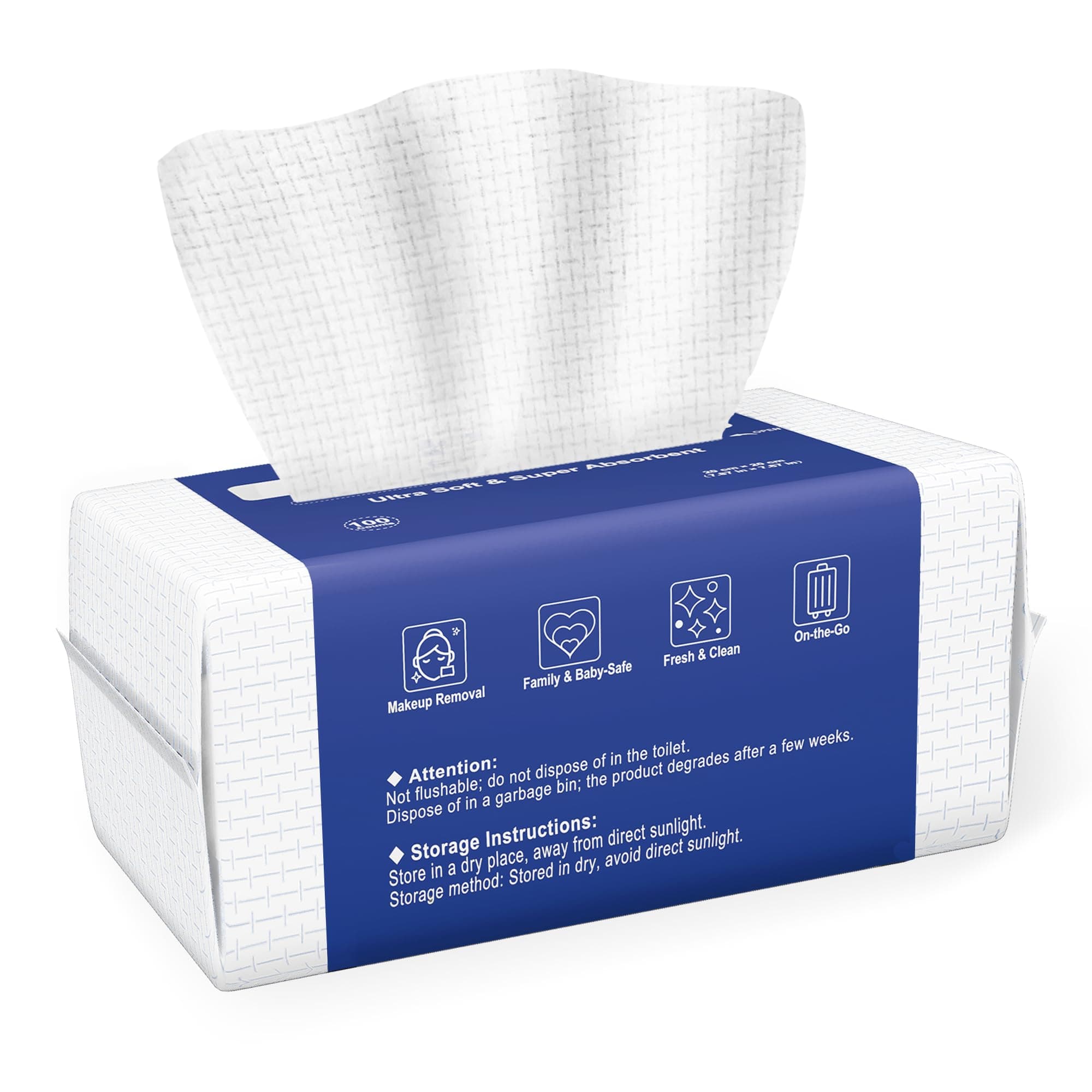 Ourmed Life Face Clean Towels, 100 Count Disposable Biodegradable Face Wash Cloth for Sensitive Skin, Lint- Free Facial Tissue for Cleansing, Skincare and Makeup Remover, Dry Wipes