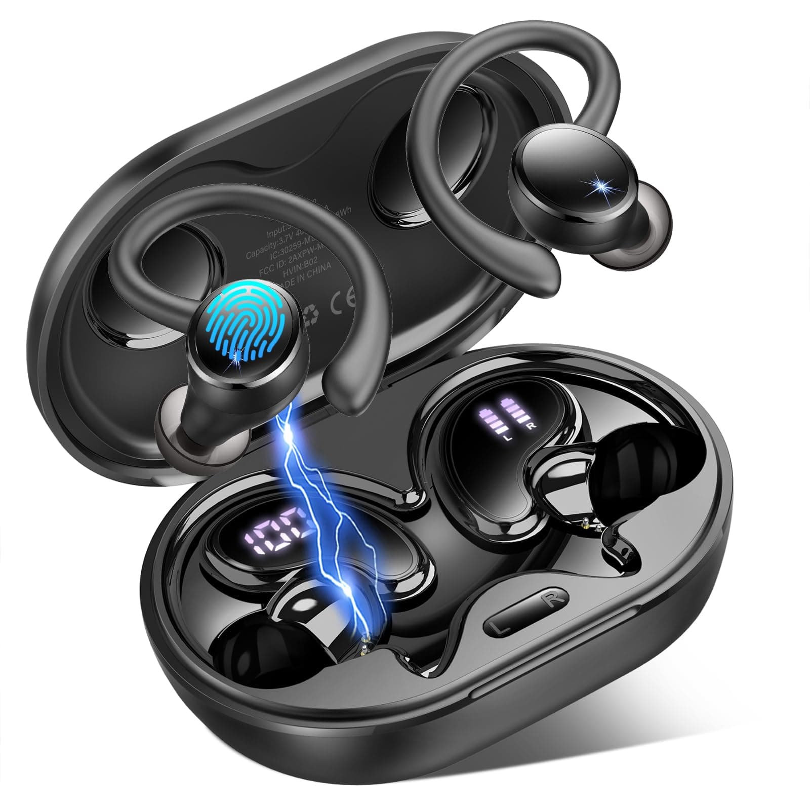 2026 Cuffie Bluetooth 5.4 Sport, 50 Ore Cuffie In Ear con Cancellazione Rumore ENC e 4 HD Mics, Auricolari Bluetooth con 6D Bass Stereo, Cuffie Senza Fili HiFi con LED Display, IP7 Impermeabile
