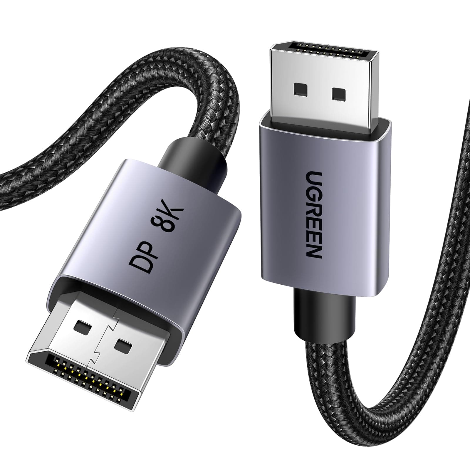 UGREEN Câble DisplayPort 1.4 8K 60Hz 4K 240Hz, Câble DP Certifié VESA 1.4 8K Aluminium Mâle vers Mâle HDR GSync Nylon Tressé Compatible avec PC HDTV Projecteur Carte Graphique (3M)