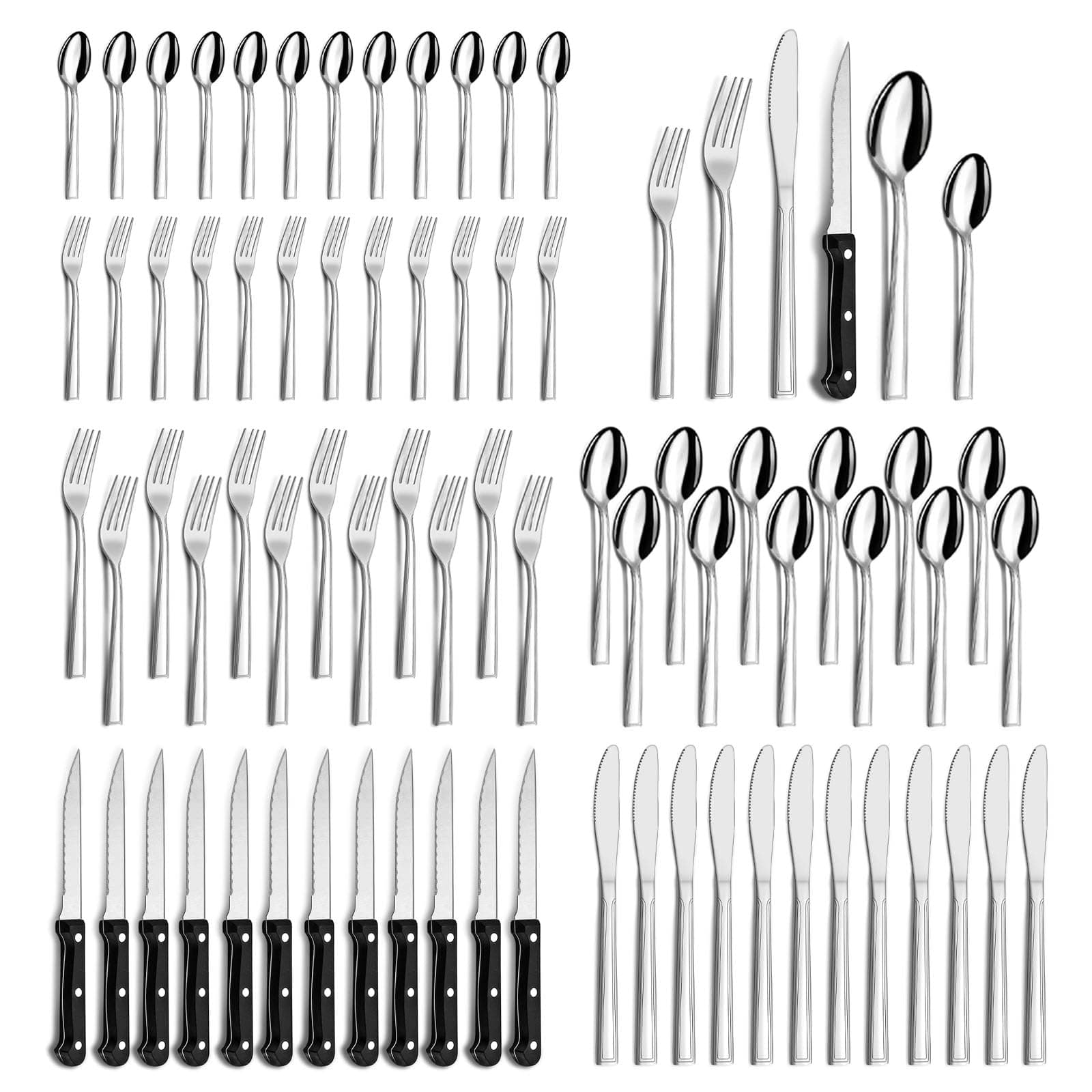 Juego de cubiertos 12 Personas, Hunnycook 72 Piezas cubiertos con Cuchillo para Carne, Set de Cubiertos de Acero Inoxidable con Cuchillo Tenedor Cuchara para Restaurante, Apto para Lavavajillas