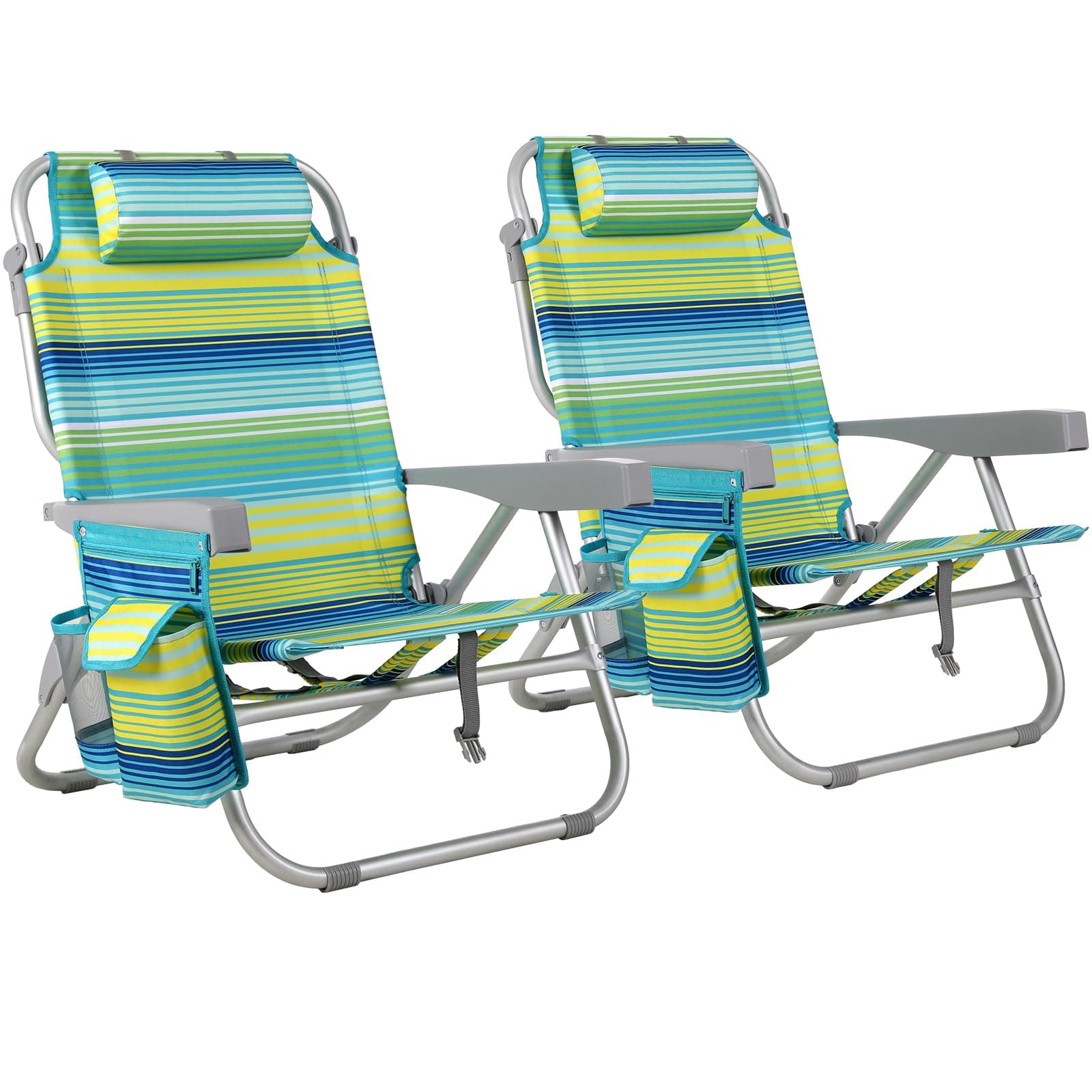 LIFERUN Silla de Playa Plegable de Aleación de Aluminio, Ligera, Pack de 2, Silla Plegable Portátil como Mochila, Silla de Camping, Reclinable, Capacidad de Carga hasta 150 kg, Silla Plegable Exterio