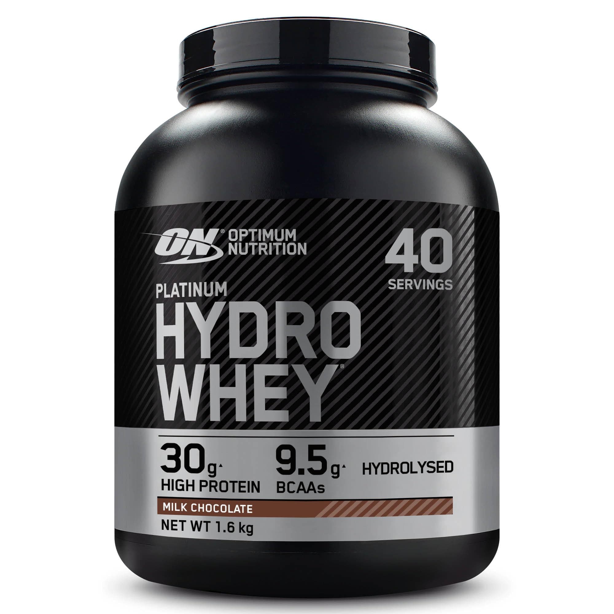 Optimum Nutrition Platinum Hydro Whey, Hydrolysiertes Molkenprotein-Isolat-Pulver mit essentiellen Aminosäuren, Glutamin und BCAA, Geschmack: Milchschokolade, 40 Portionen, 1,6 kg