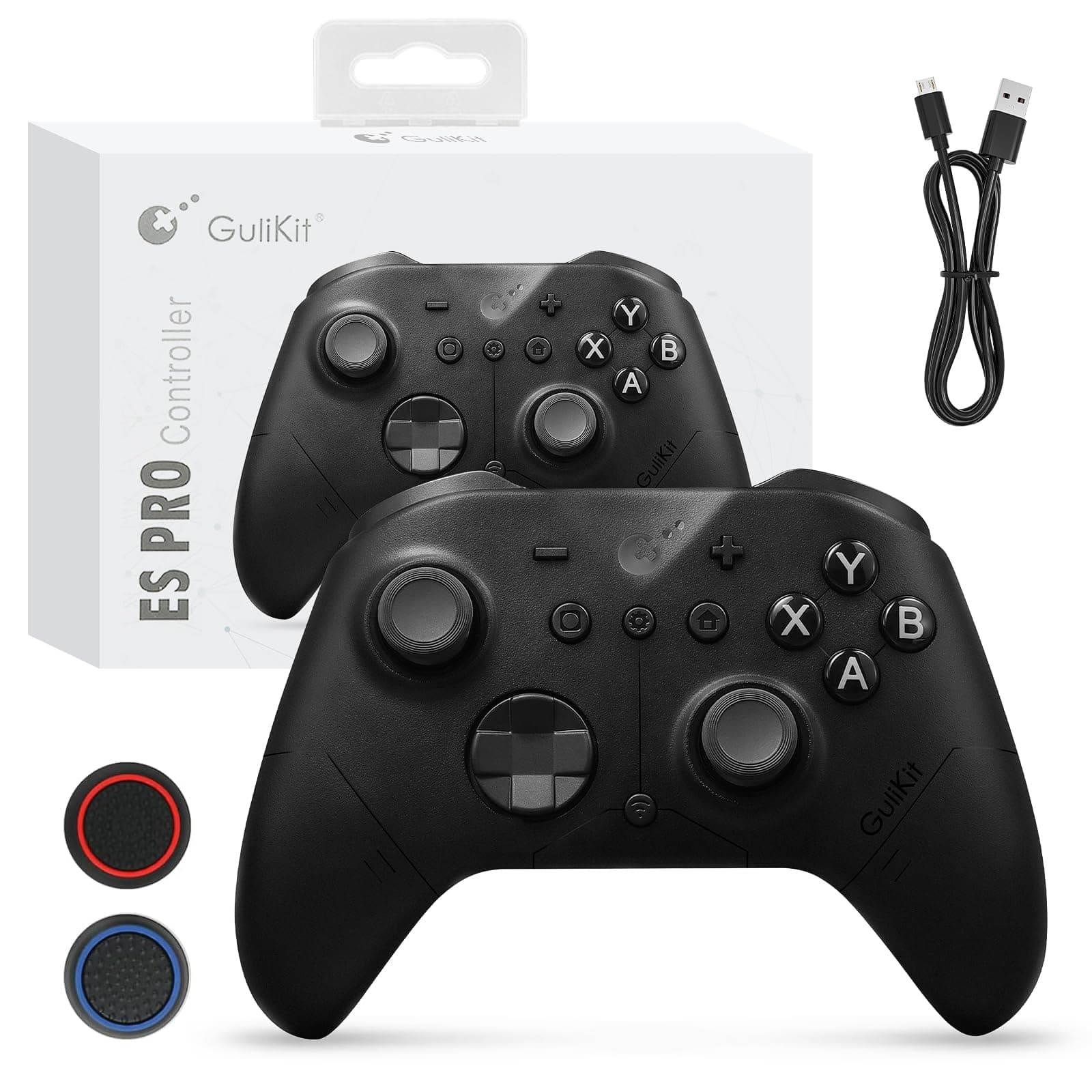 LONGYI GuliKit ES PRO Mando Inalámbrico para PC Switch 1/2 Android, el Mando más Rápido con una Latencia de 3,25 ms, Joysticks TMR, 30 Horas de Duración de la Batería y Función de Activación (Negro)