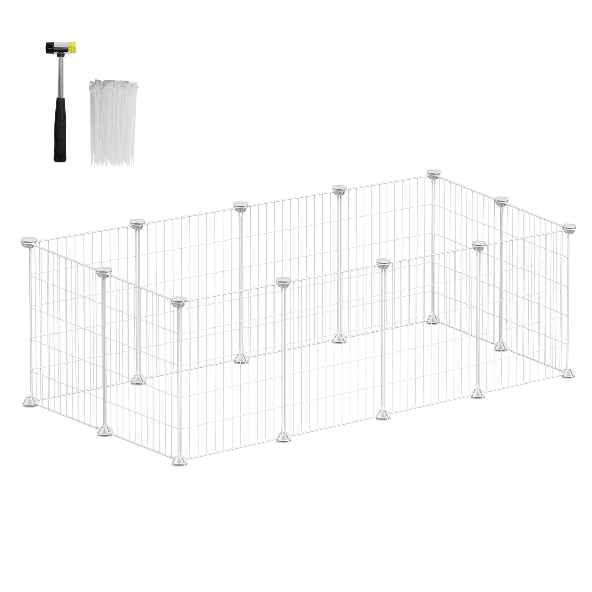 SONGMICS Freilauf, DIY-Kleintiergehege, Kleintierkäfig, Kaninchen, Meerschweinchen, Metallgitter, 123 x 63 x 41 cm, weiß LPI001W01