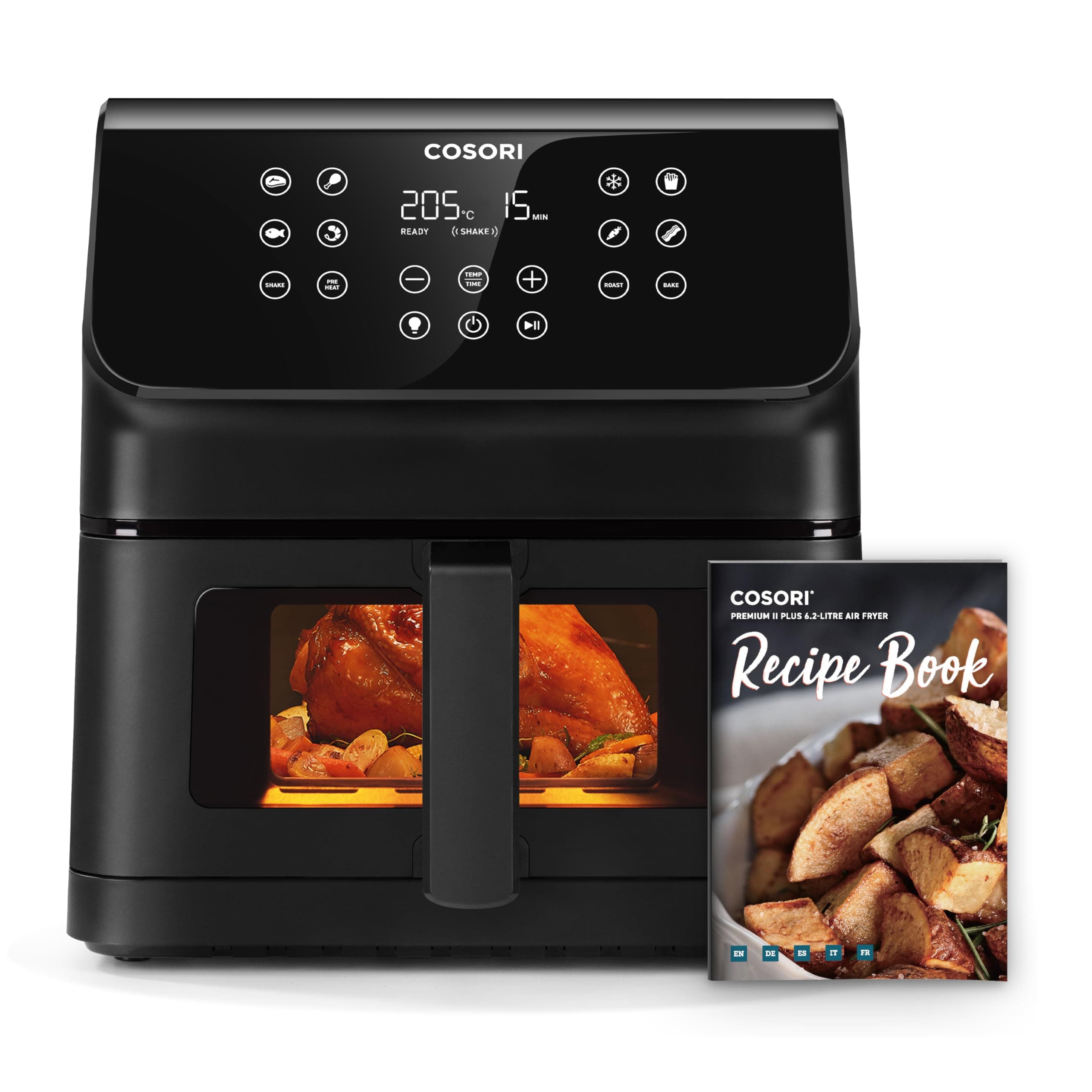 Cosori Friggitrice ad Aria 6,2 Litri, Finestra, Shake, 11 Funzioni, 1700W | 30 Ricette 50 Online, 75-205°C, Soddisfare le Esigenze di Tutta la Famiglia, Illuminazione Interna, Lavabile in Lavastoviglie