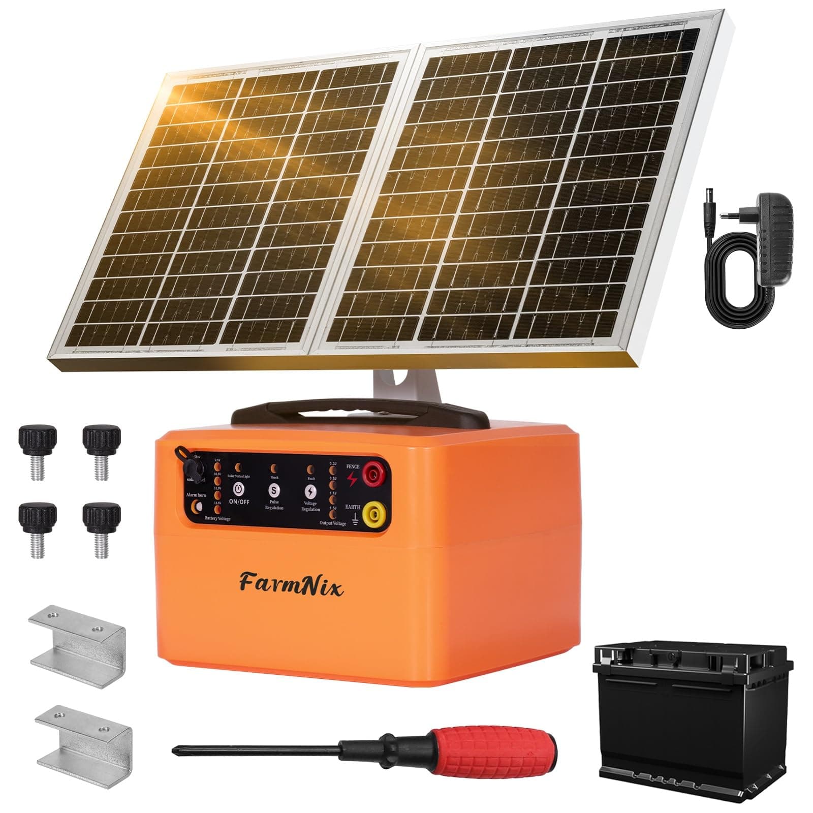 48KM Solar Pastor Electrico, 6KV-12KV pastor electrico Cerca eléctrica Controlador, 0.3-1.5J Cerca eléctrica Pastor para Cría de animales pastores, para Granja Pastar Jardín