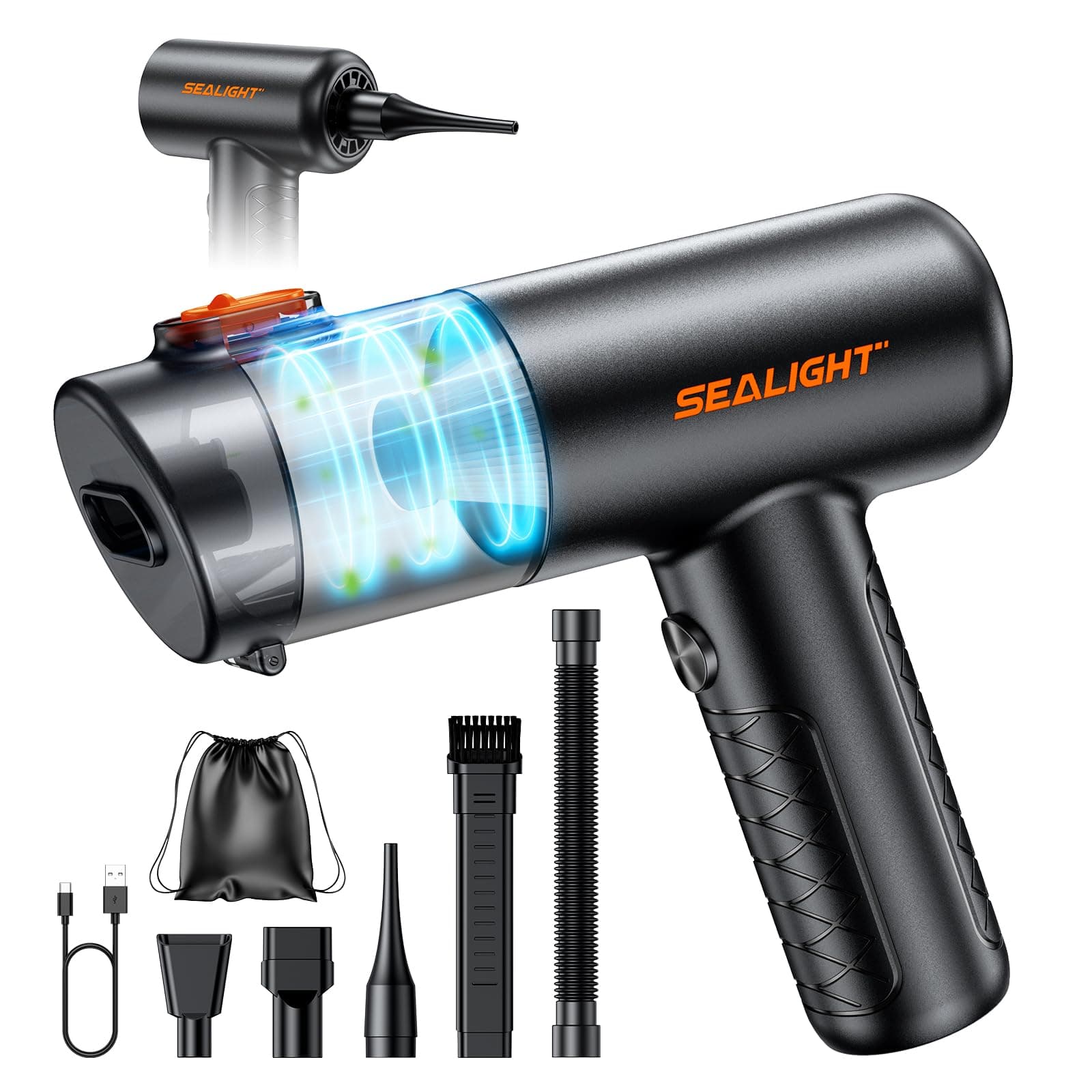 SEALIGHT Aspirateur à Main, 32000Pa Aspirateur Voiture Puissant, Automatique 1 Touche Aspirateur, 400000 RPM Moteur sans Balai avec pour la Voiture, Maison, Poils d'animaux