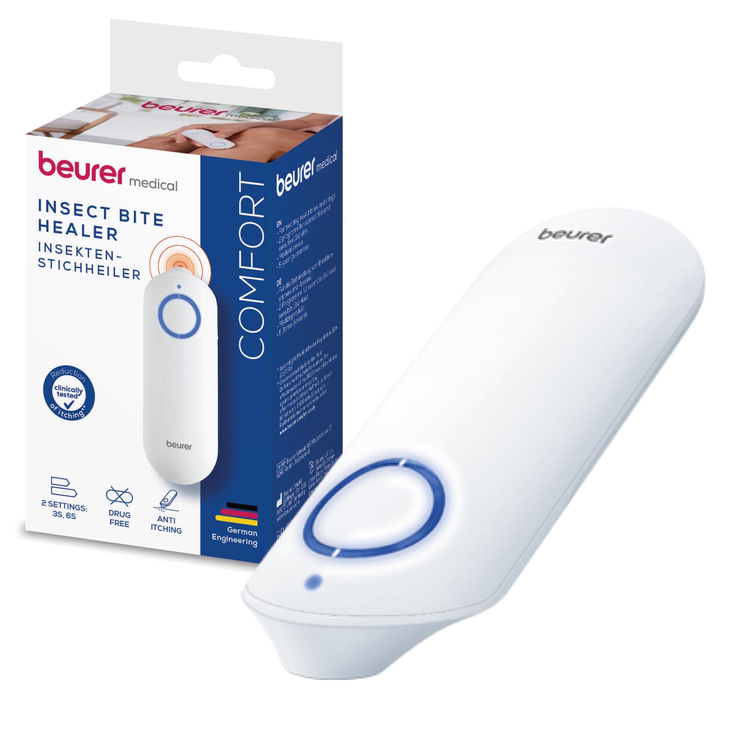 Beurer BiteX Original Dispositivo para el tratamiento de mordeduras y picaduras de insectos BR 60, bolígrafo térmico eléctrico para picaduras de mosquitos que alivia picor, ideal viaje