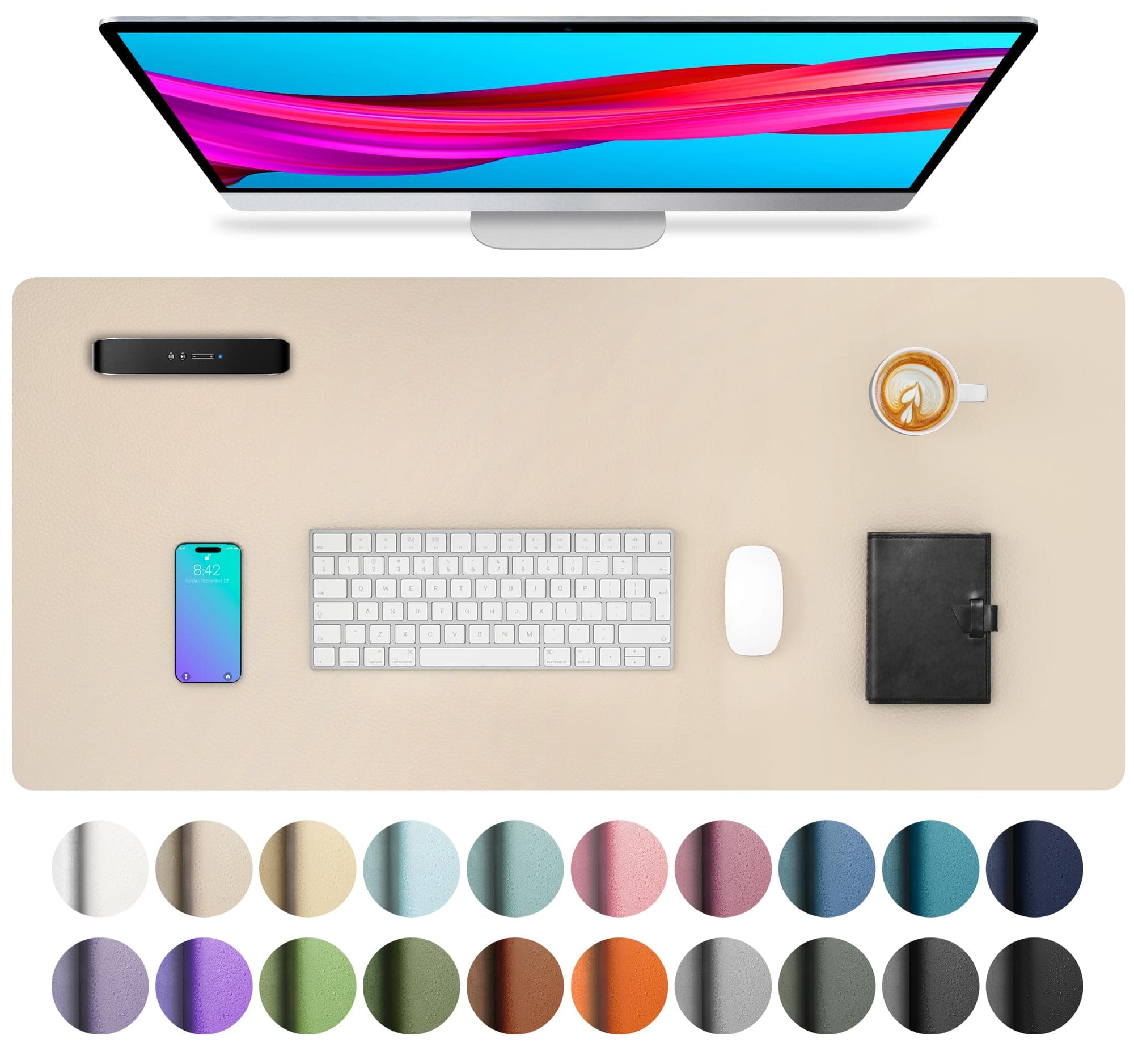 Tapis de bureau en cuir – tapis de souris – sous-main de bureau antidérapant en similicuir pour ordinateur portable – tapis d'écriture imperméable pour bureau et maison (80 x 40 cm,Beige）