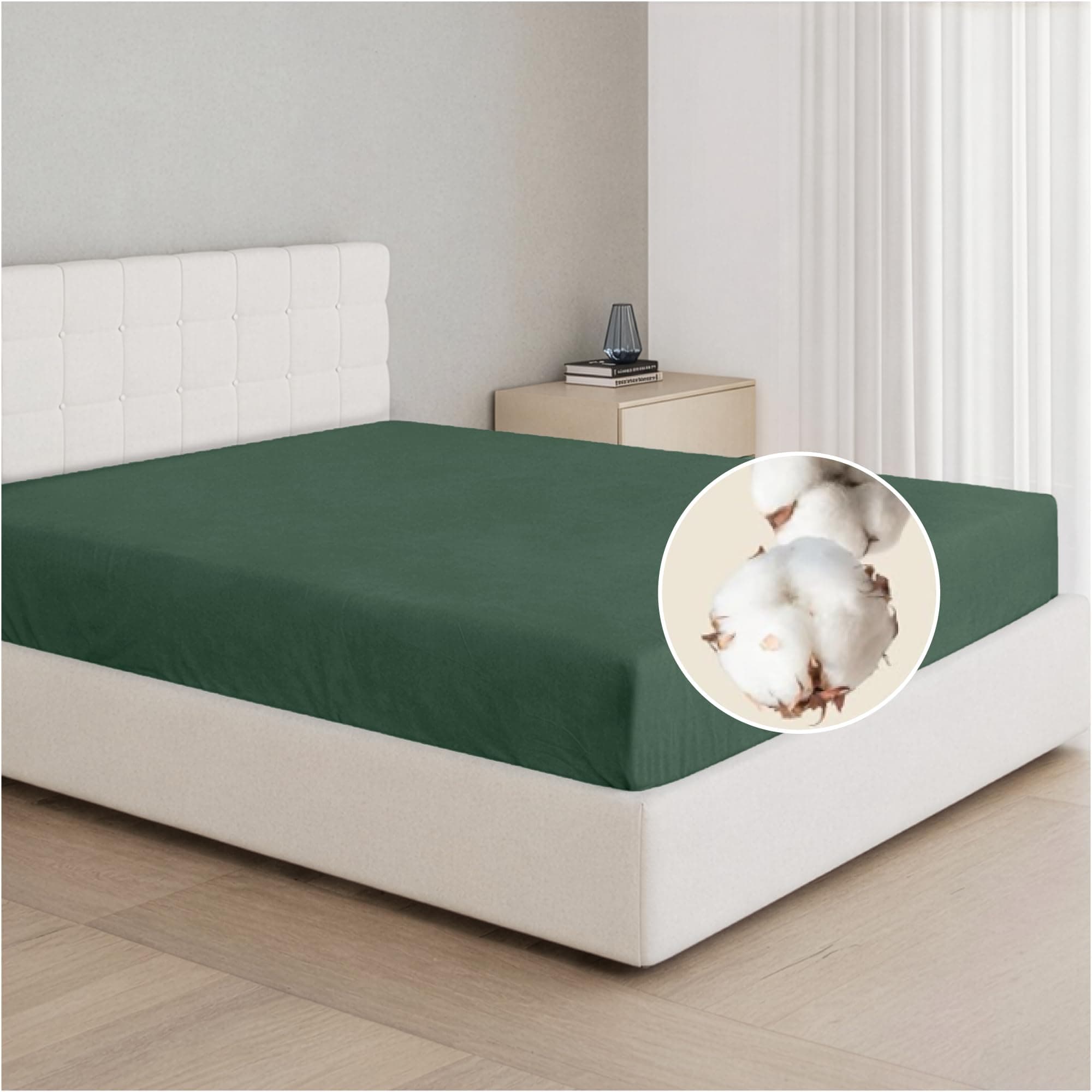 Dreamzie Drap Housse 90x190 / 90x200 Coton, Jersey Extensible, Bonnet 25 cm, Adapté aux Matelas Jusqu’à 22 cm, Certifié Oeko-Tex, Hypoallergénique - Vert Canard