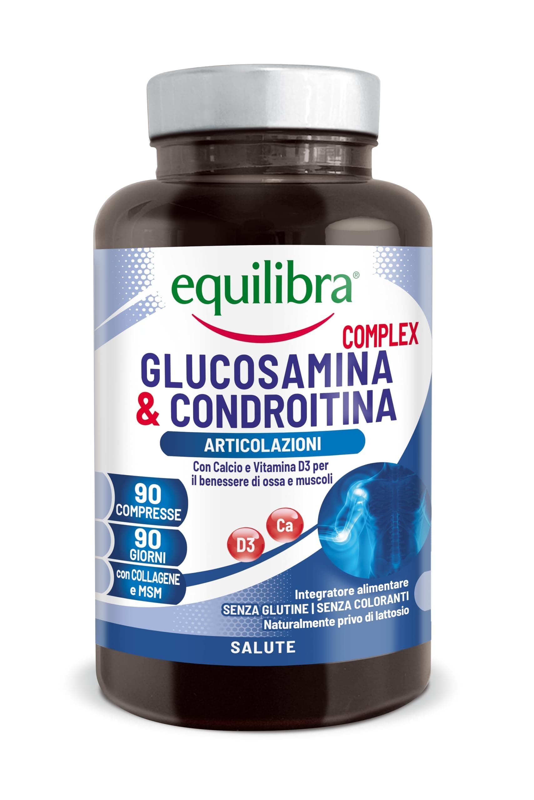 Equilibra Integratori Alimentari, Glucosamina & Condroitina Complex, Integratore a Base di Glucosamina e Condroitina, con MSM, Calcio, Zinco e Vitamina D3, Per le Articolazioni, 90 compresse