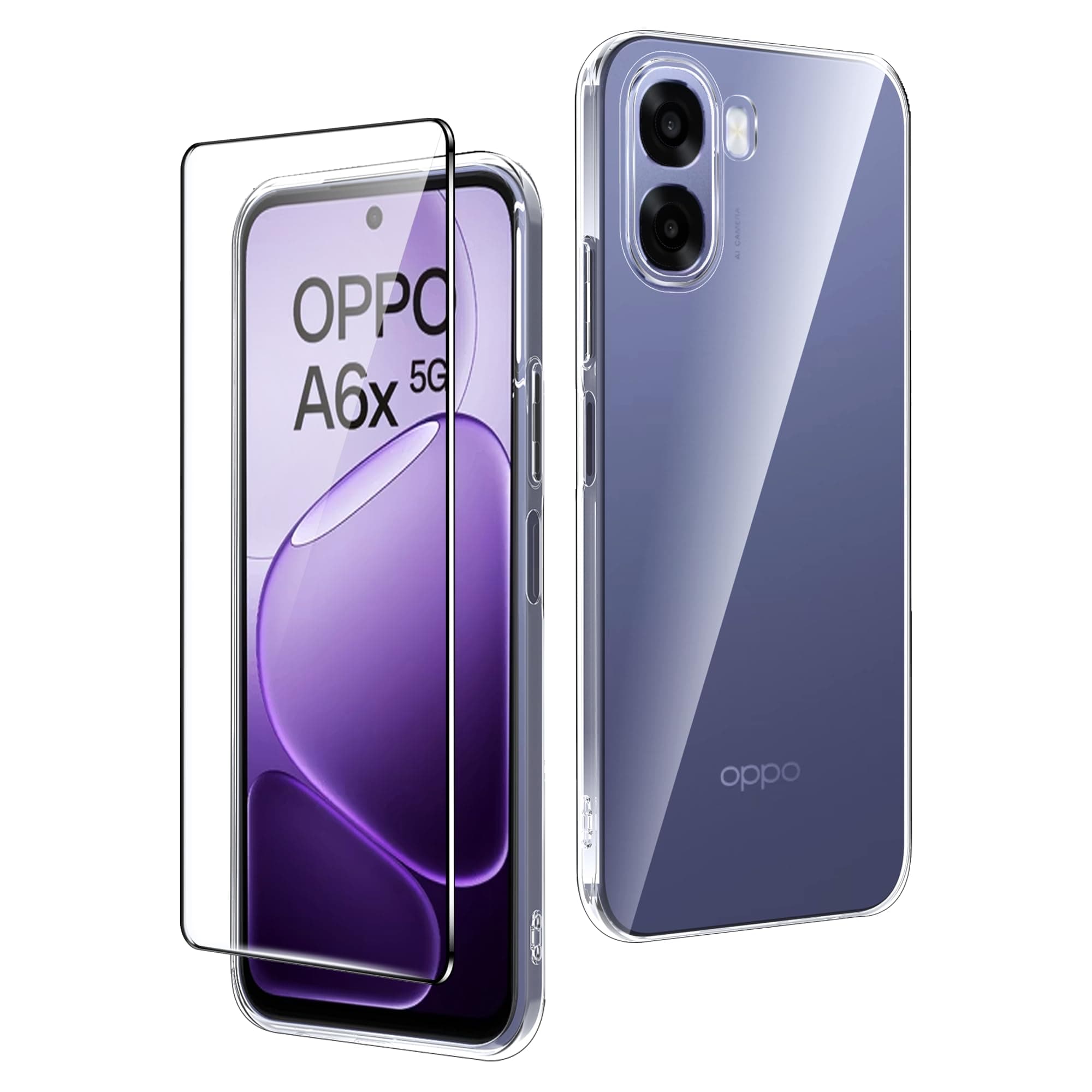 CAUHENYEE Trasparente Cover per OPPO A6x / A6k / A6t 5G/4G Custodia, con 1 Pezzi Schermo in Vetro Temperato, Cover Sottile e Morbida in TPU Trasparente