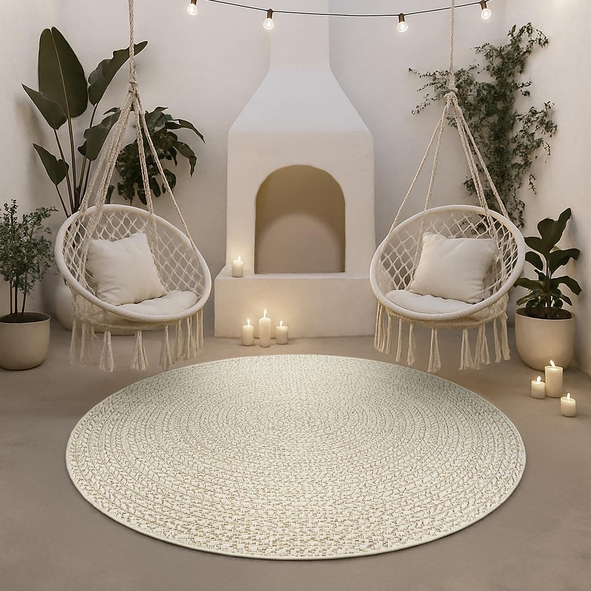 the carpet Kansas – tappeto indoor/outdoor in juta naturale, resistente e facile da pulire, ideale per terrazza, balcone o soggiorno - Crema - ca. 120 cm Rotondo