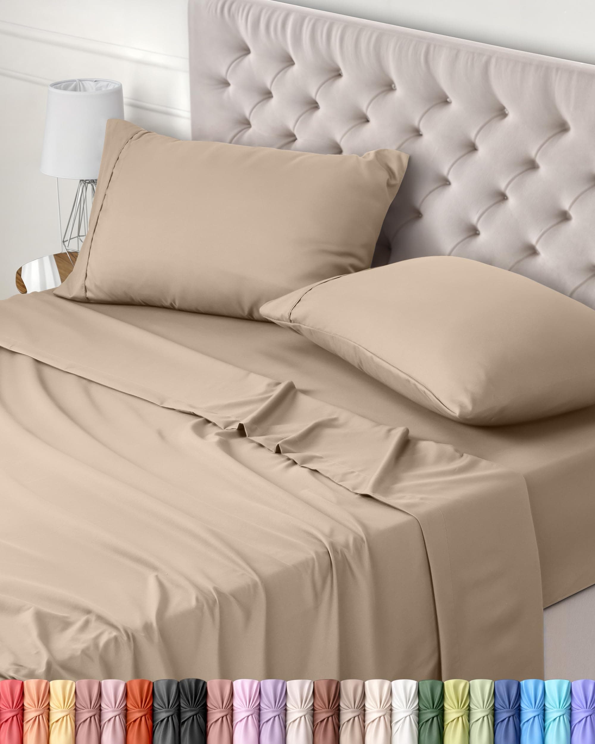 Utopia Bedding Juego de Sabanas 4 Piezas 150x200 - Poliéster Microfibra Cepillada - Oeko-Tex Certificado - Sábana Bajera, Sábana Plana y 2 Fundas de Almohada 50x75 (Cama 150, Beige)