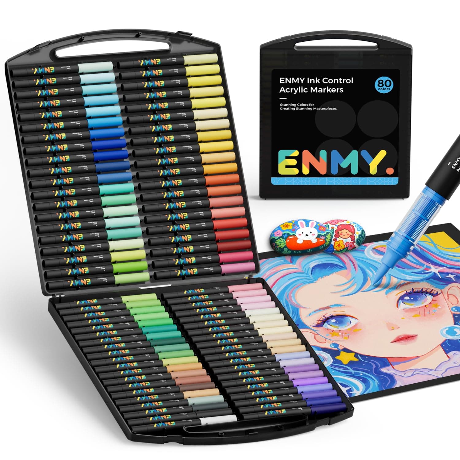 ENMY 80 Colores Marcadores Creativos de Pintura Acrílica, Rotuladores Acrílicos a Base de Agua, Punta Pincel, Plumones acrilico Líquida, para madera, piedra, lienzo, vidrio, tela