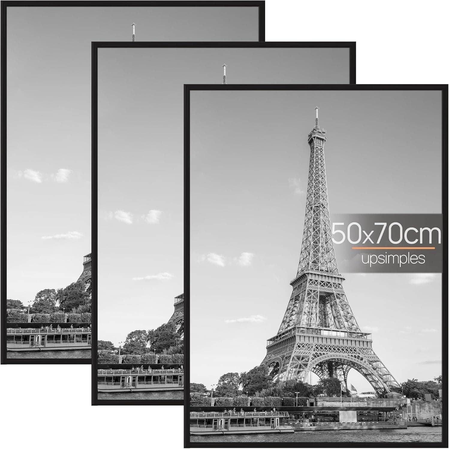 upsimples Lot de 3 Cadre 50 x 70 cm, Cadre Photo 50x70 Noir, pour Galerie de Photos, Bande D'insertion, Montage Mural Horizontal ou Vertical
