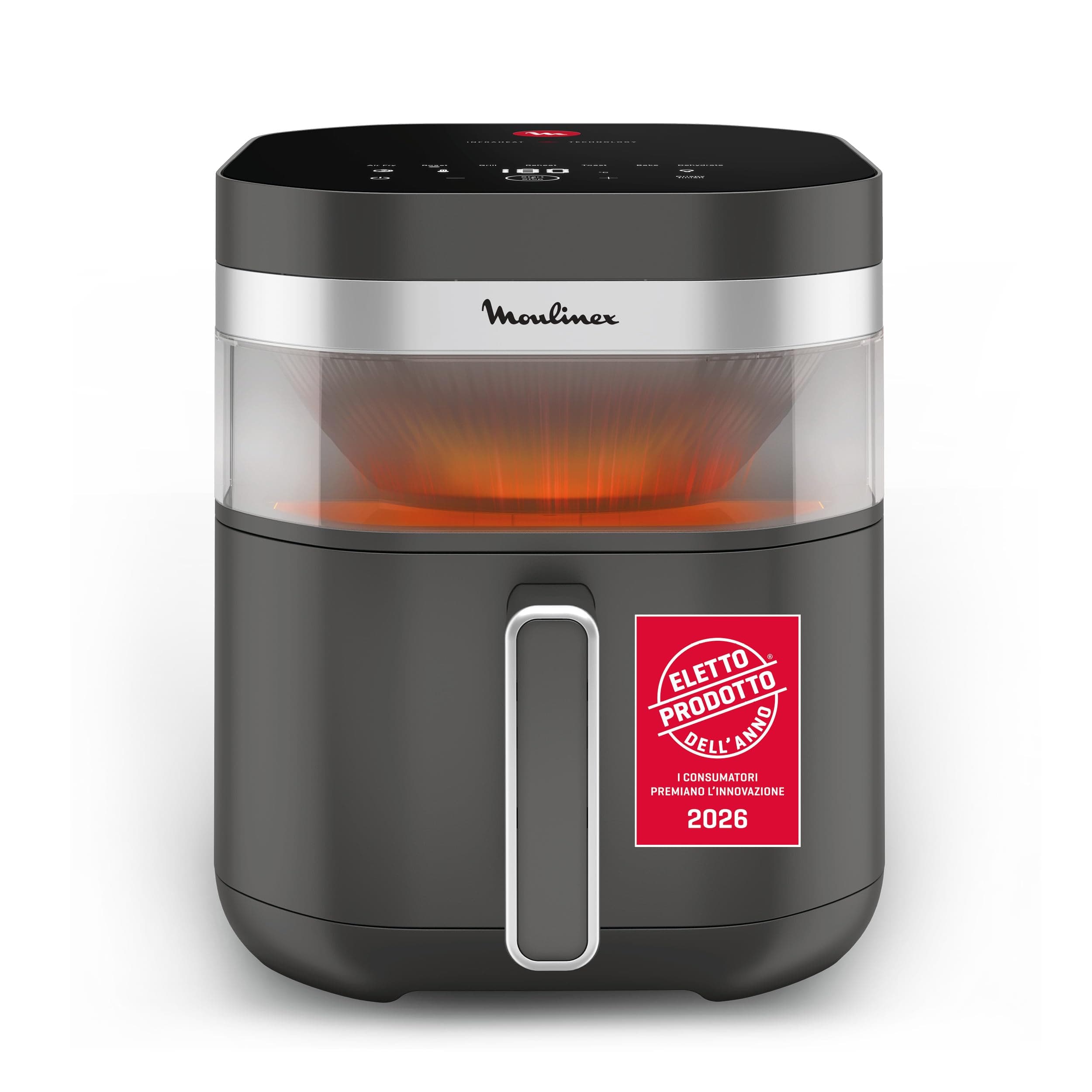 Moulinex Easy Fry Infrared, Friggitrice ad Aria 7L, Doppia Resistenza, Riscaldamento 2 Volte Più Veloce, Cottura Rapida, Lavabile in Lavastoviglie, Finestra di Osservazione, Colore Coal Grey, EZ832H