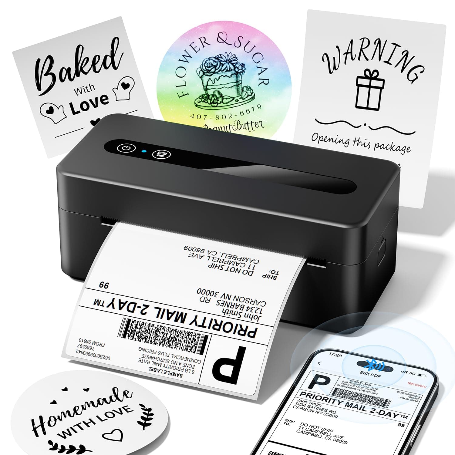 TATTMUSE Imprimante d'étiquettes d'expédition 4x6 pour Connectivité Bluetooth et USB, Imprimante Thermique Etiquette Compatible avec Vinted, Amazon, Cdiscount, Leboncoin, UPS, Shopify, Colis