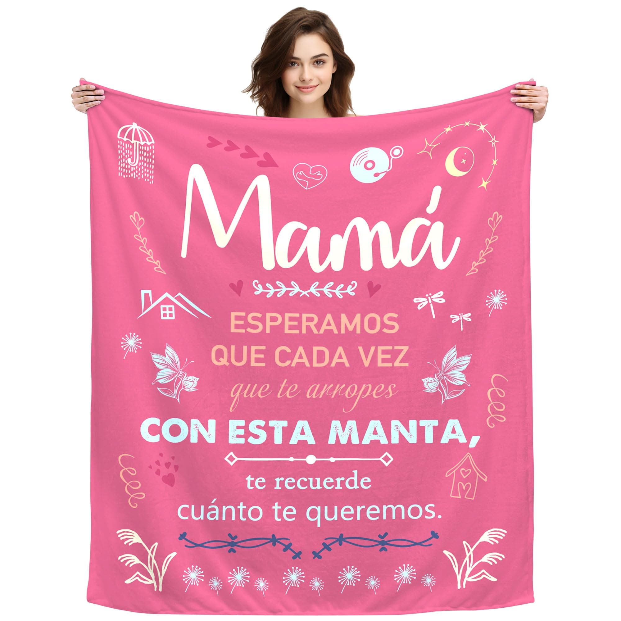 Regalos Originales para Mamá Navidad, Regalos Día de la Madre, Regalos para Mama Mujer Decoración Mantas Regalos de Cumpleaños Manta Personalizada para Mama 150x130CM (Mamá-a)