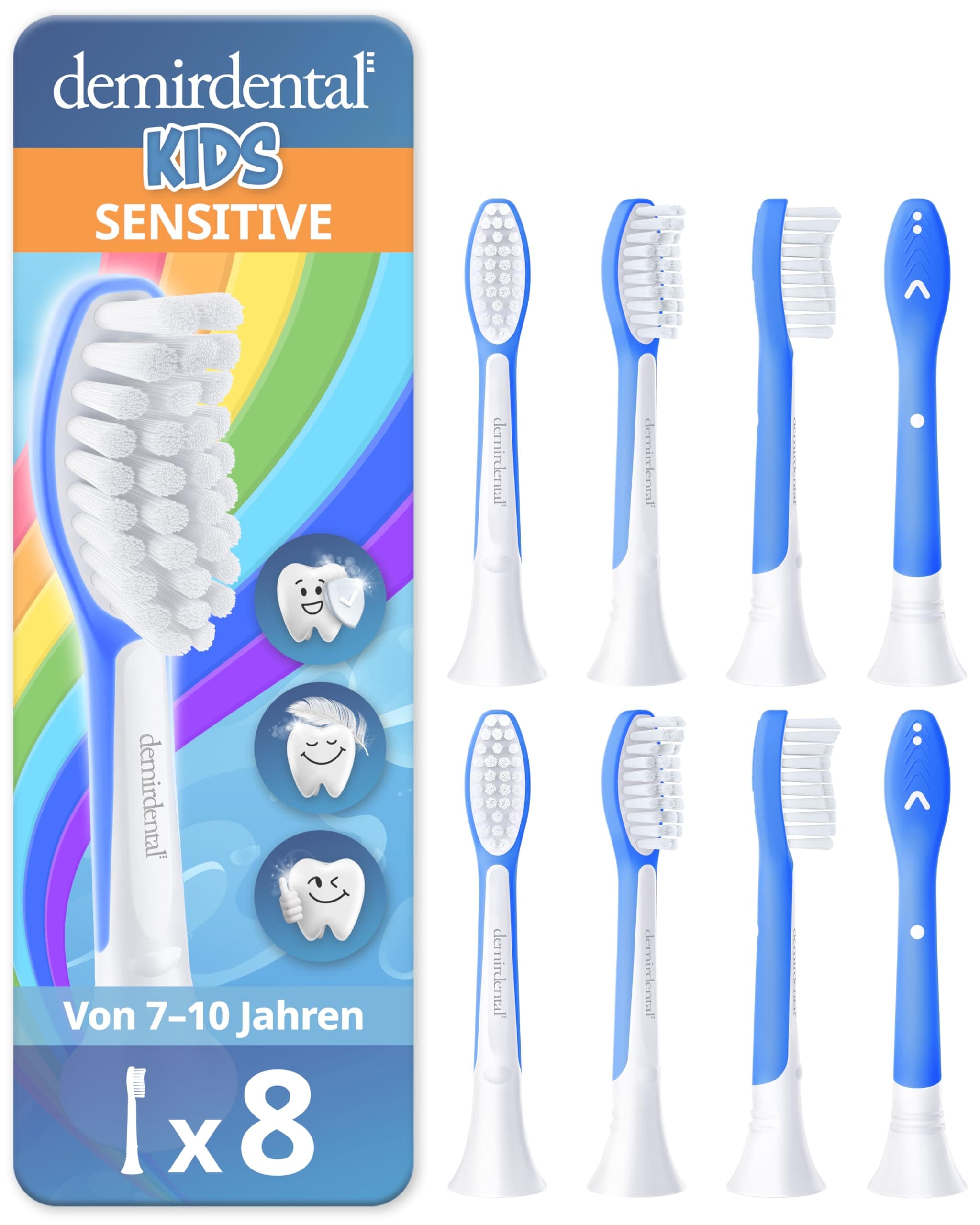 demirdental Ersatzbürsten for Kids passend für Philips Sonicare Kids, Kinder Schallzahnbürsten, Kinder Ersatzbürsten ab 7 Jahre, entspricht HX6048, Dunkelblau, 8er Set