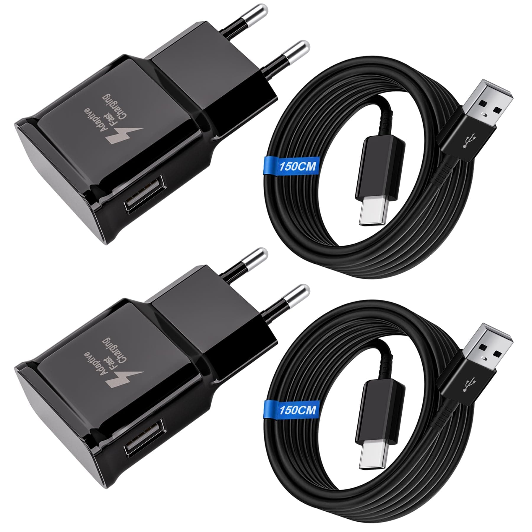 Cargador de Carga Rápida para el Teléfono Móvil, Cargador USB C Carga Rapida con Cable USB Tipo C para Samsung Galaxy S8, S9, S9 Plus, S10, S10e, A13, A30, A20, Z Flip3, Z Fold4, Note 9, 8 (2-Pack)