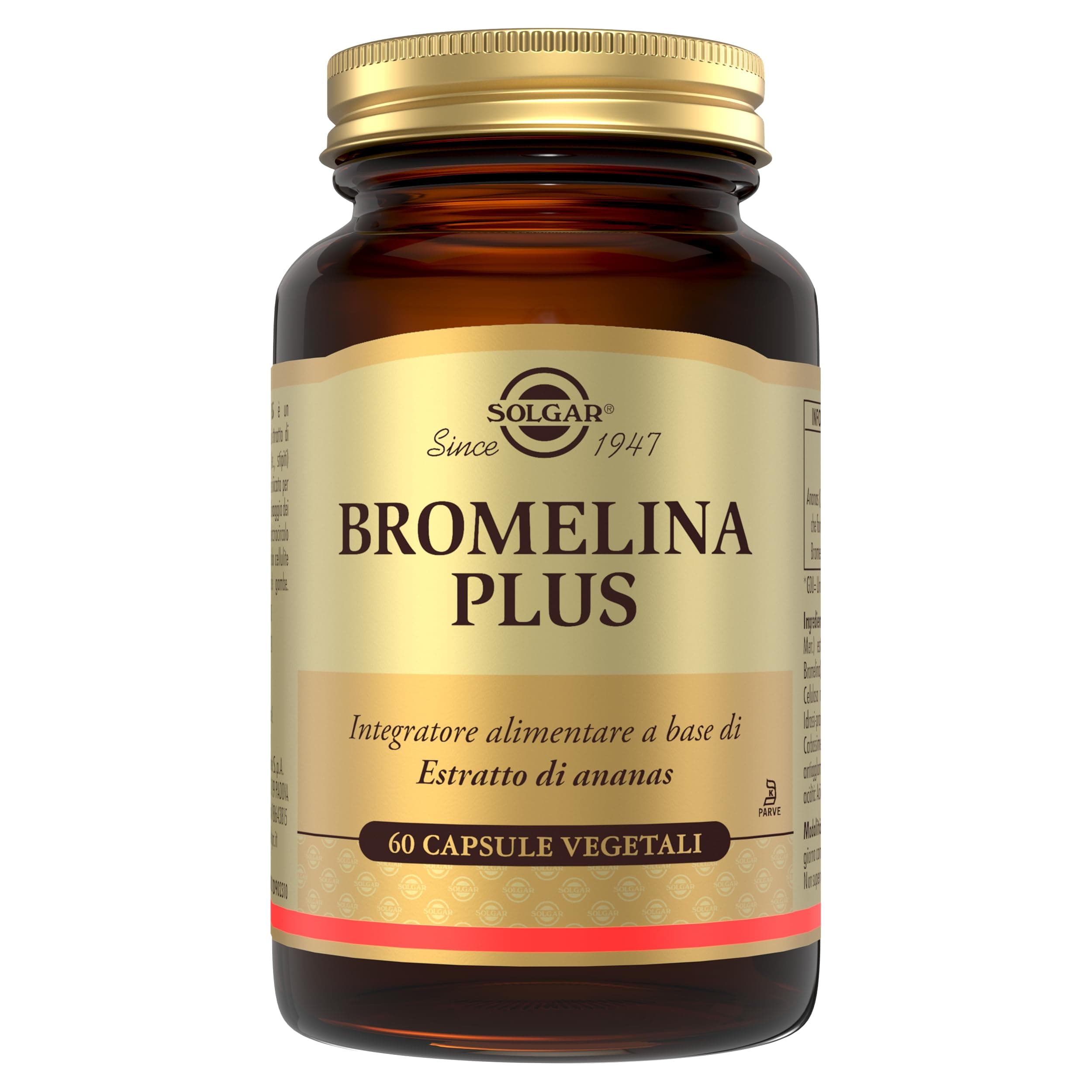 Solgar Bromelina Plus, 60 Capsule Vegetali - Bromelina, Estratto di Ananas. | Estratto standardizzato di ananas con bromelina in capsule vegetali. L'ananas favorisce il dranaggio dei liquidi corporei.
