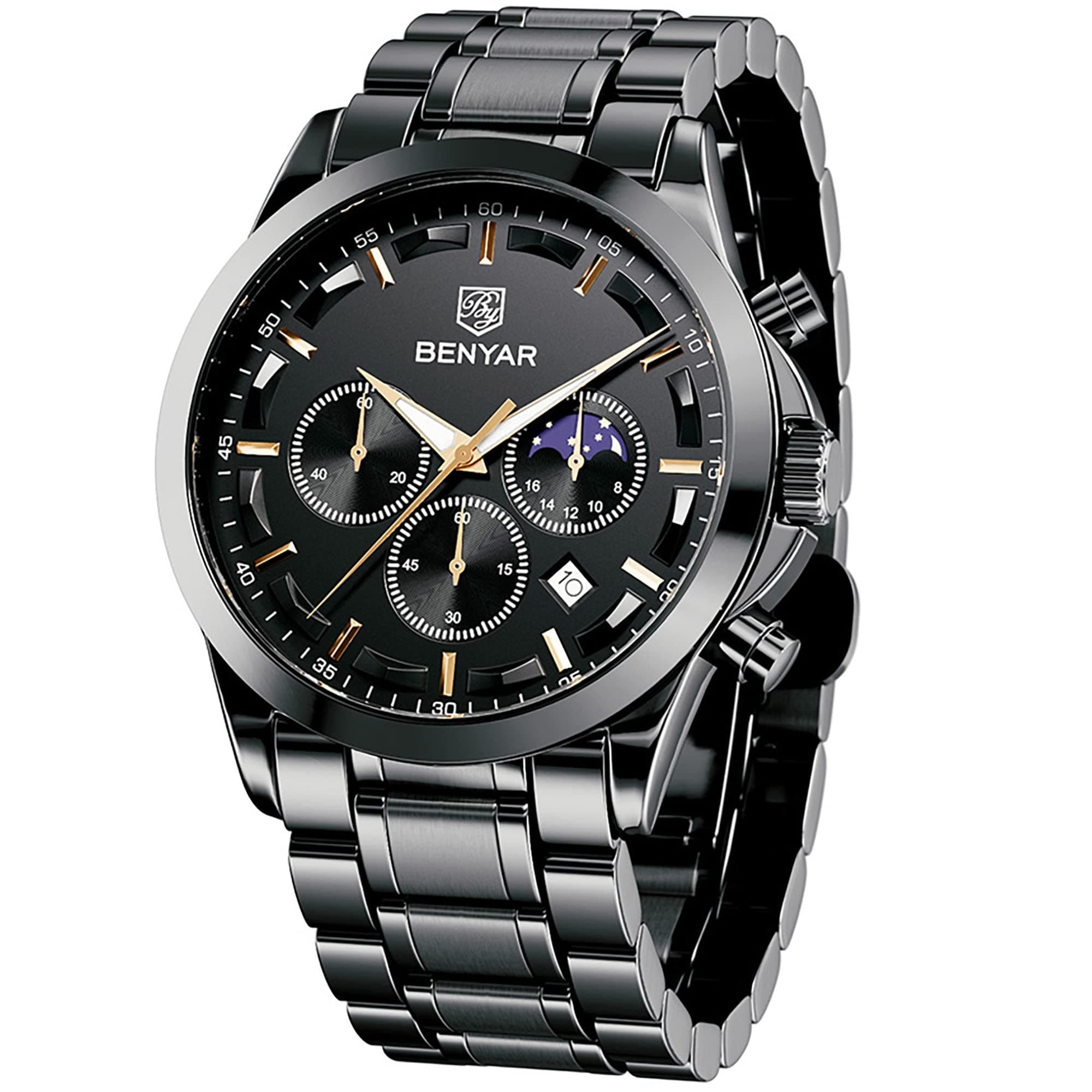 BENYAR by Relojes Hombre Analógico Cuarzo Cronografo Impermeable Luminoso Fecha Moda Casual Reloj de Pulsera Elegante Regalo para Hombre