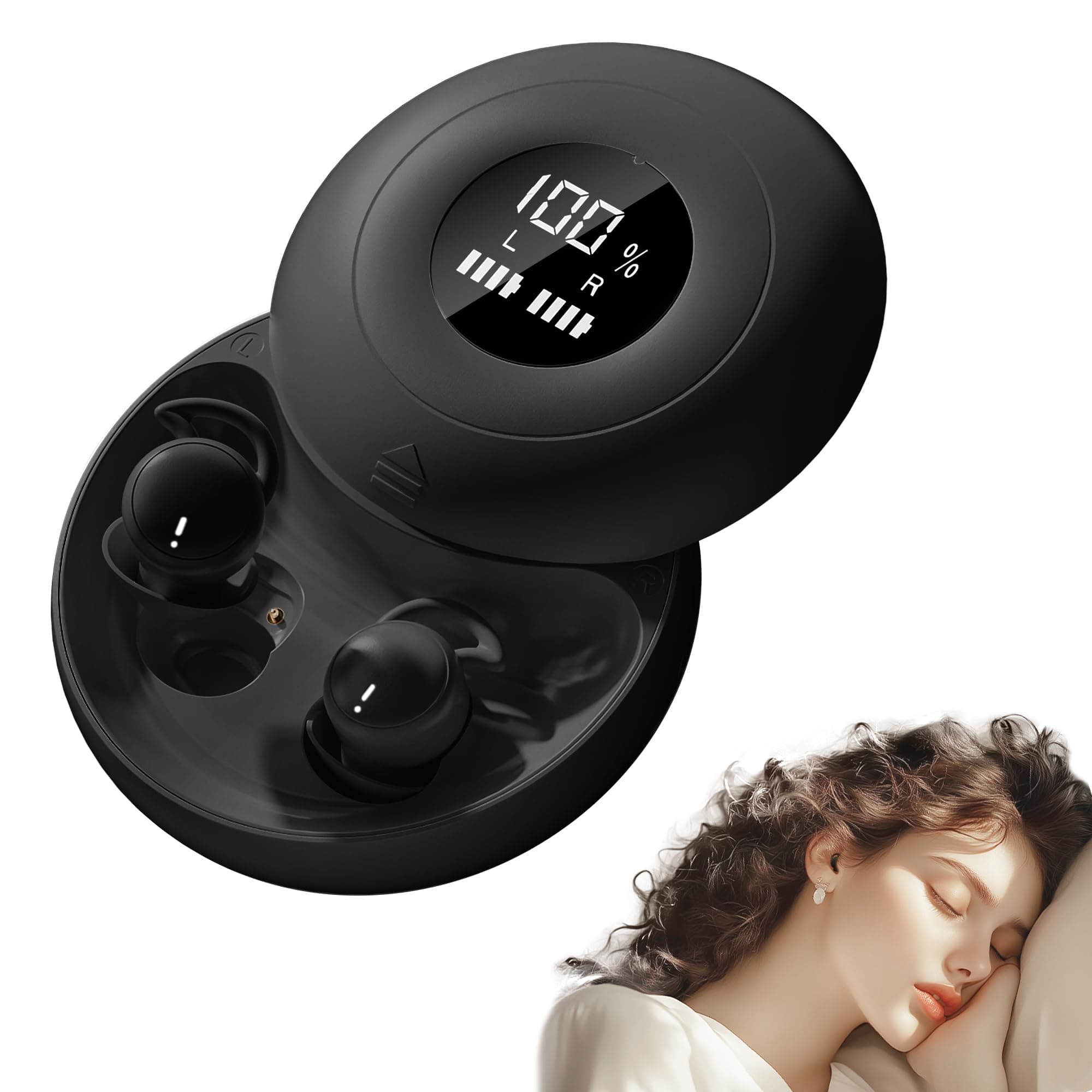 sunvito Écouteurs de Sommeil, Mini Écouteurs Bluetooth 6.0 Invisibles en Silicone Liquide avec Affichage de Puissance, pour Sport, Travail et randonnée - Noir