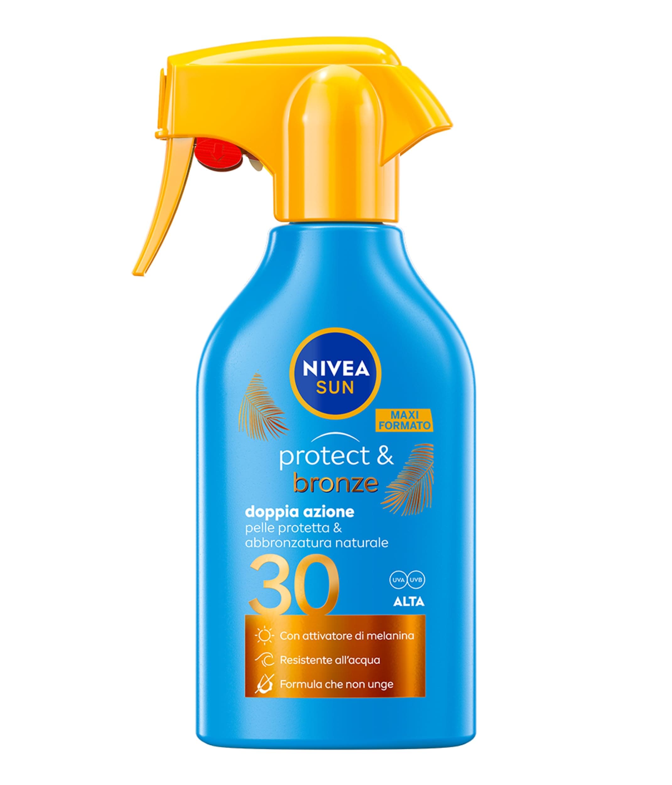 NIVEA SUN Spray Protect & Bronze SPF 30 250 ml, Crema solare 30 spray abbronzante corpo, Protezione solare 30 con attivatore di Melanina acceleratore abbronzatura, Resistente all'acqua, Non unge