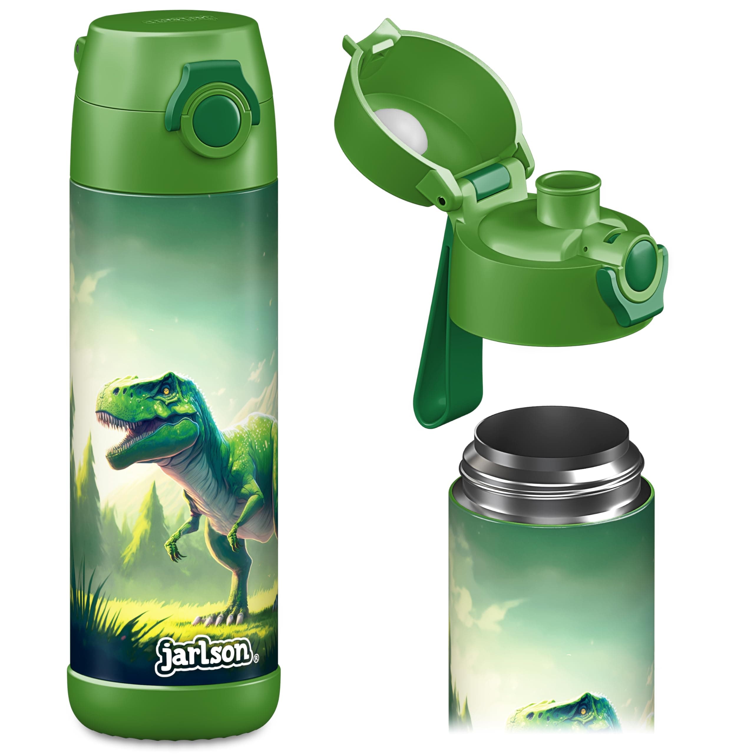 Jarlson® Borraccia Termica Bambini 500ml MALI [SENZA BPA e FTALATI] Bottiglia Acciaio Inox - Termos per Acqua per Bambino e Bambina - Mantiene Freddo - Ideale per Scuola, Sport e Viaggi (Dinosauro)