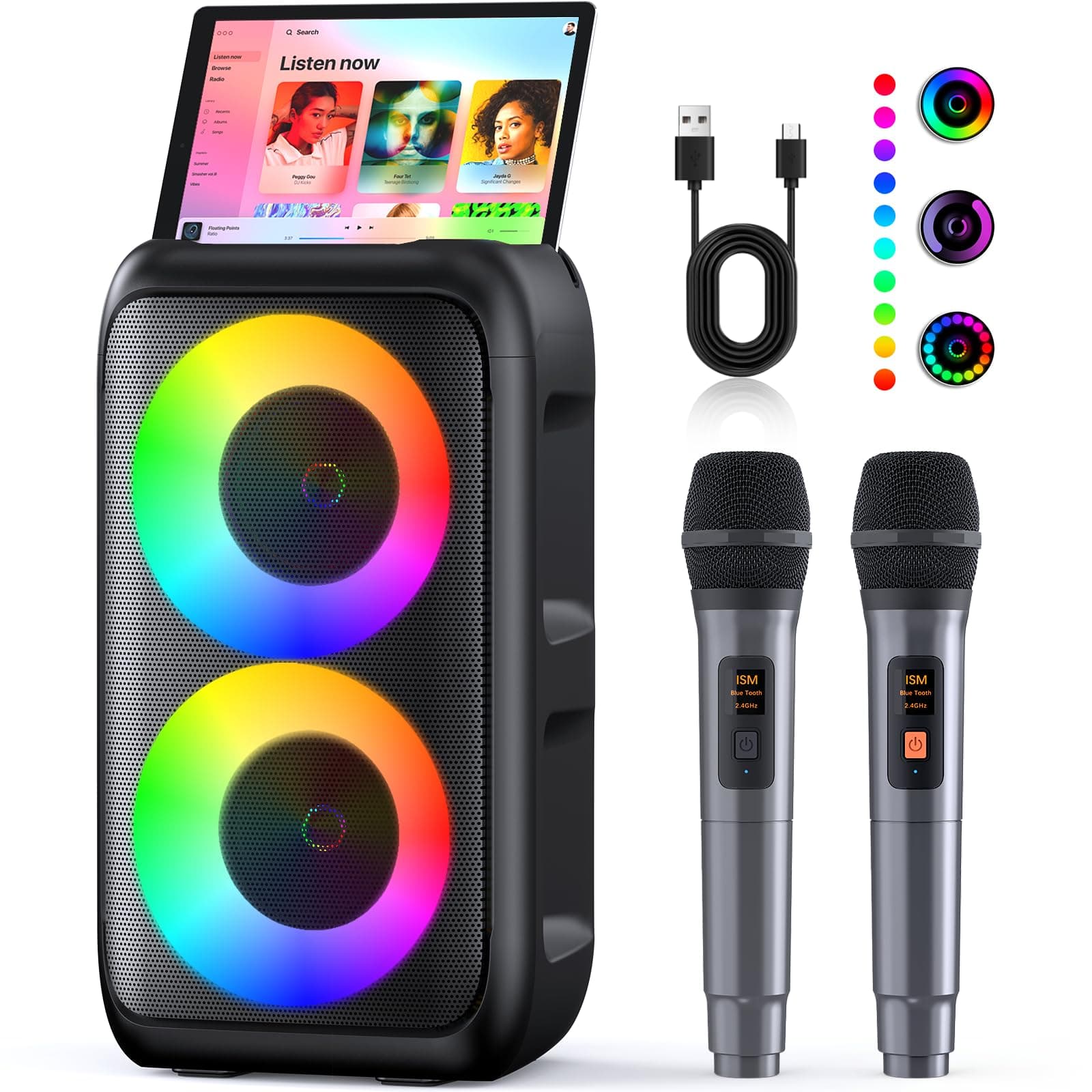 Karaoke con Microfono (2026 Ultimo Modello) | Cassa Bluetooth con 2 Microfoni per Adulti e Bambini | Supporta TV/Smartphone/iPad/TWS/AUX/USB/FM | Per Party, Casa, Compleanni, Viaggio