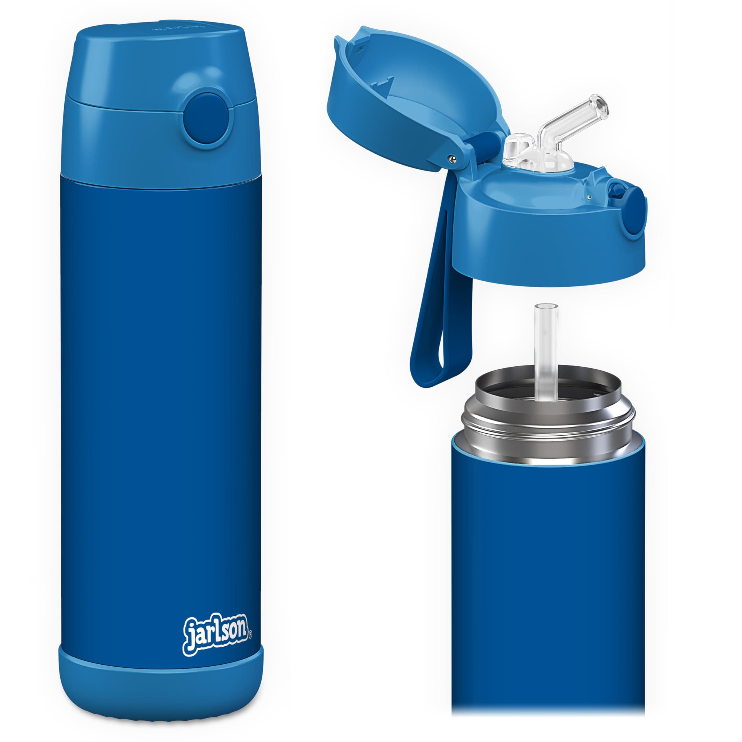 Jarlson® Borraccia Termica Bambini 500ml CHARLI [CON CANNUCCIA] - Bottiglia Acciaio Inox - Termos per Bambini e Bambine - Mantiene Freddo - Senza BPA - Ideale per Scuola, Sport e Viaggi(Blu)