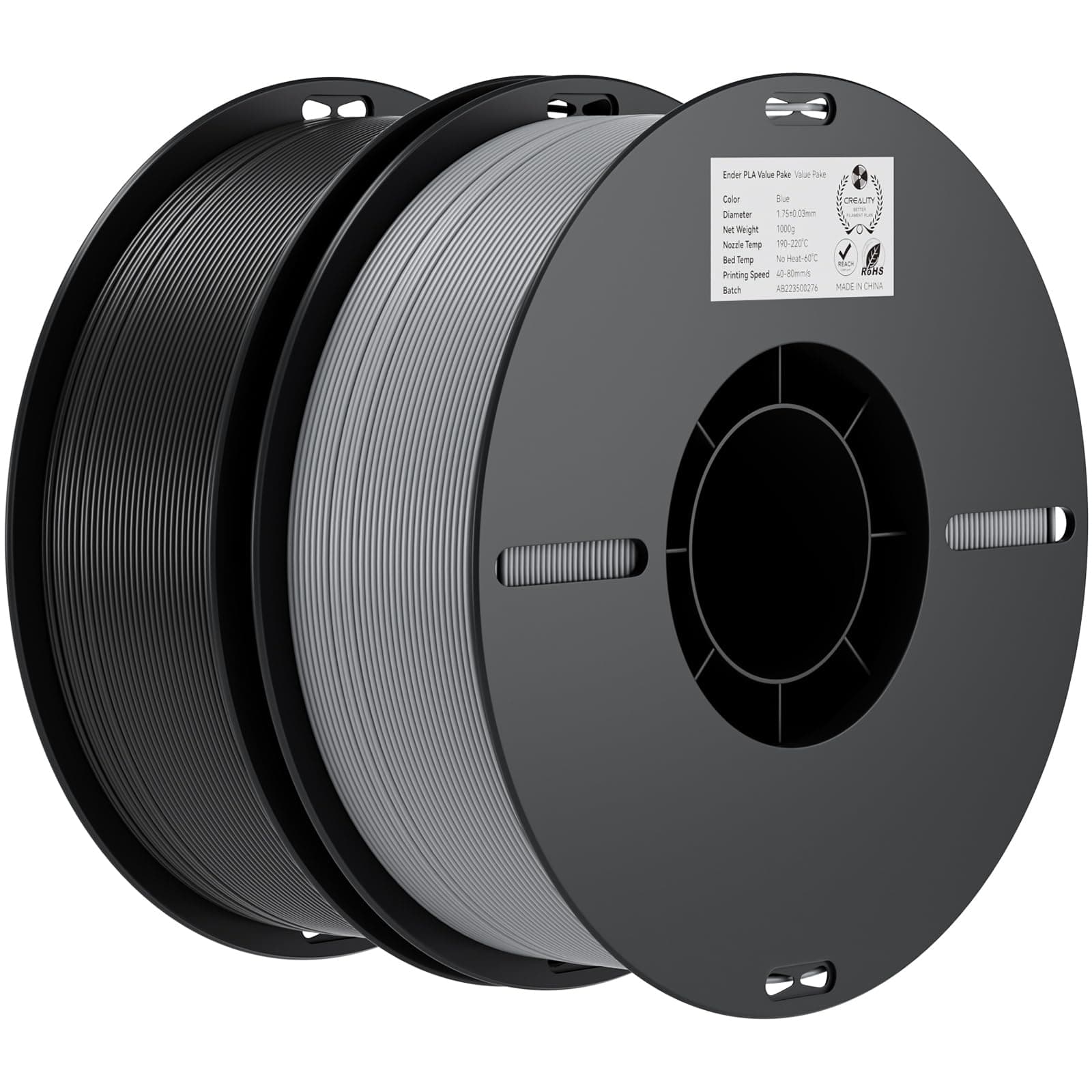 Creality Ender PLA Filamento 1,75 mm per Stampante 3D, Bobina 2 kg (4,4 libbre), Dimensionale +/- 0,02 mm, Adatta alla Maggior Parte delle Stampanti 3D (Grigio+Nero)