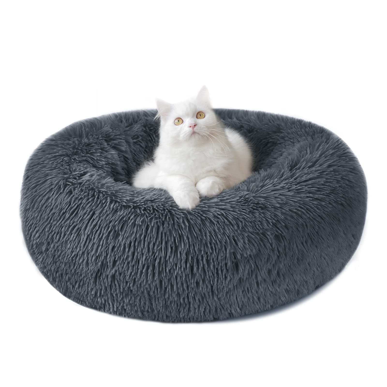 Nepfaivy Cuccia Gatto Cane Interno Morbida - Cuscino per Cani Gatti Nuvola Soffice Peluche Rotondo da Ciambella, Letto Pelosa Antistress per Animale Domestico Piccola (S-40cm/15.7in, Grigio Scuro)