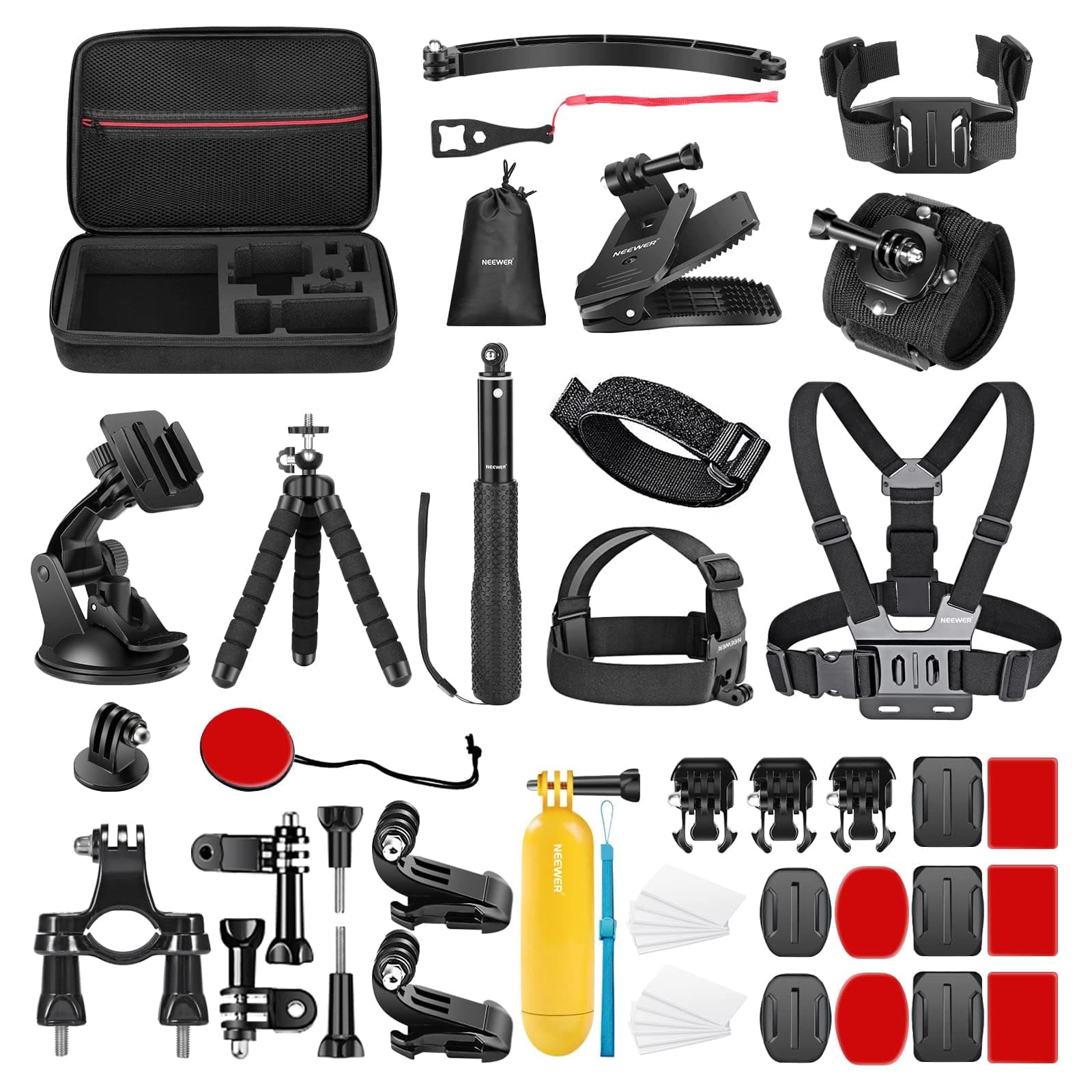 NEEWER Kit di Accessori per Action Cam 50 in 1 Compatibile con GoPro Hero 12 11 10 9 DJI OSMO 4 3 2 Insta360 X3 X2 GO 3 SJCAM DBPOWER HEAD VicTsing APEMAN WiMiUS QUMOX Lightdow Campark Sony Sports DV
