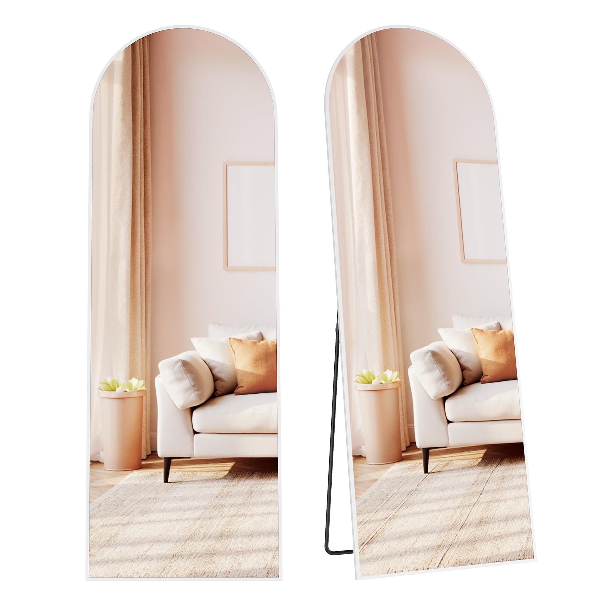 SONGMICS Espejo de Cuerpo Entero, 160 x 50 cm, Espejo de Pie Arqueado con Soporte, con Marco de Aleación de Aluminio, Cristal Templado, para Dormitorio, Salón, Vestuario, Blanco Mate LFM031WC01