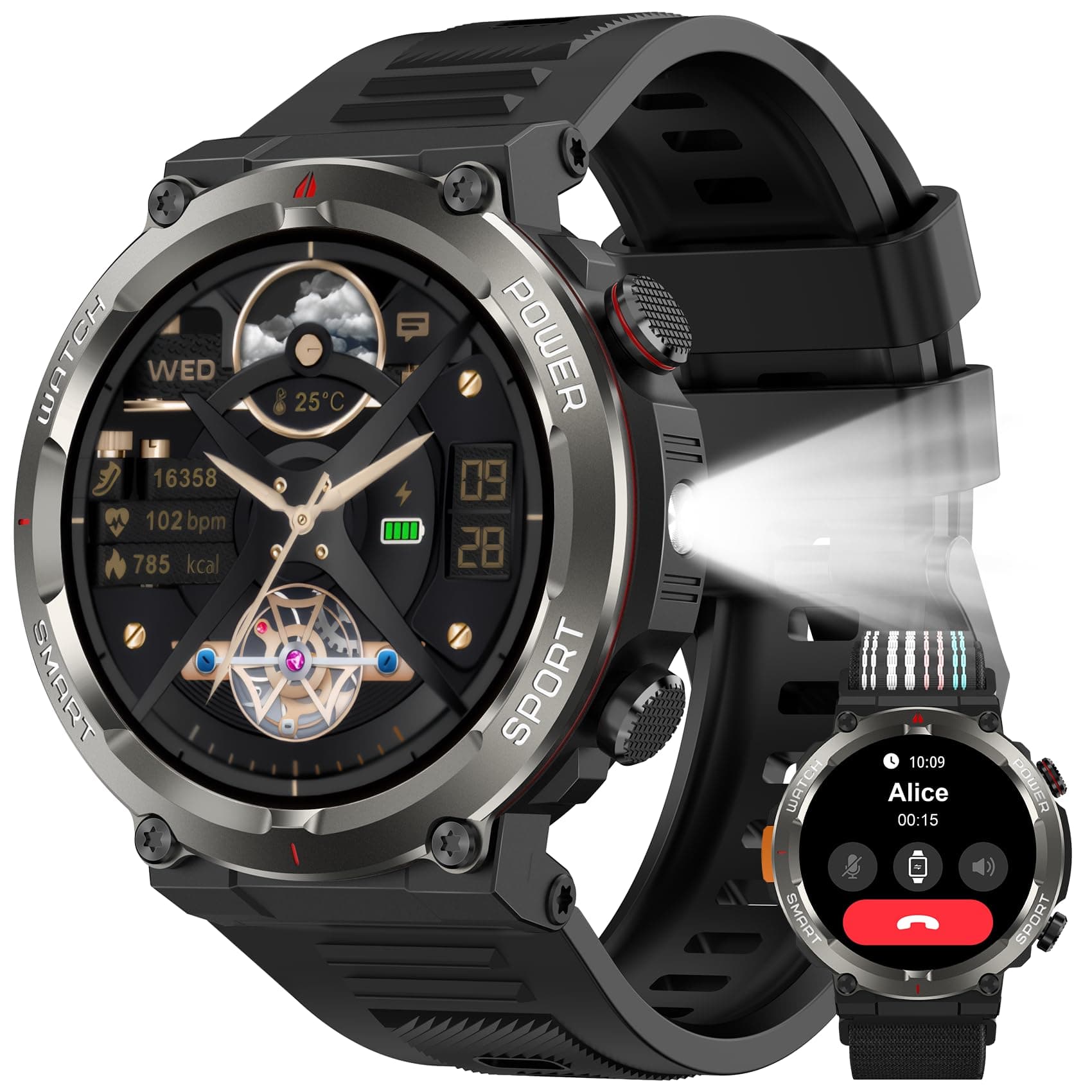 Montre Connectée Homme, Appels Bluetooth, Étanche IP68, Assistant Vocal IA, 30 Jours d’Autonomie, 120+ Sports, Podometre, 24H Suivi Fréquence Cardiaque, Sommeil, Montre Sport pour Android / iOS, Noir