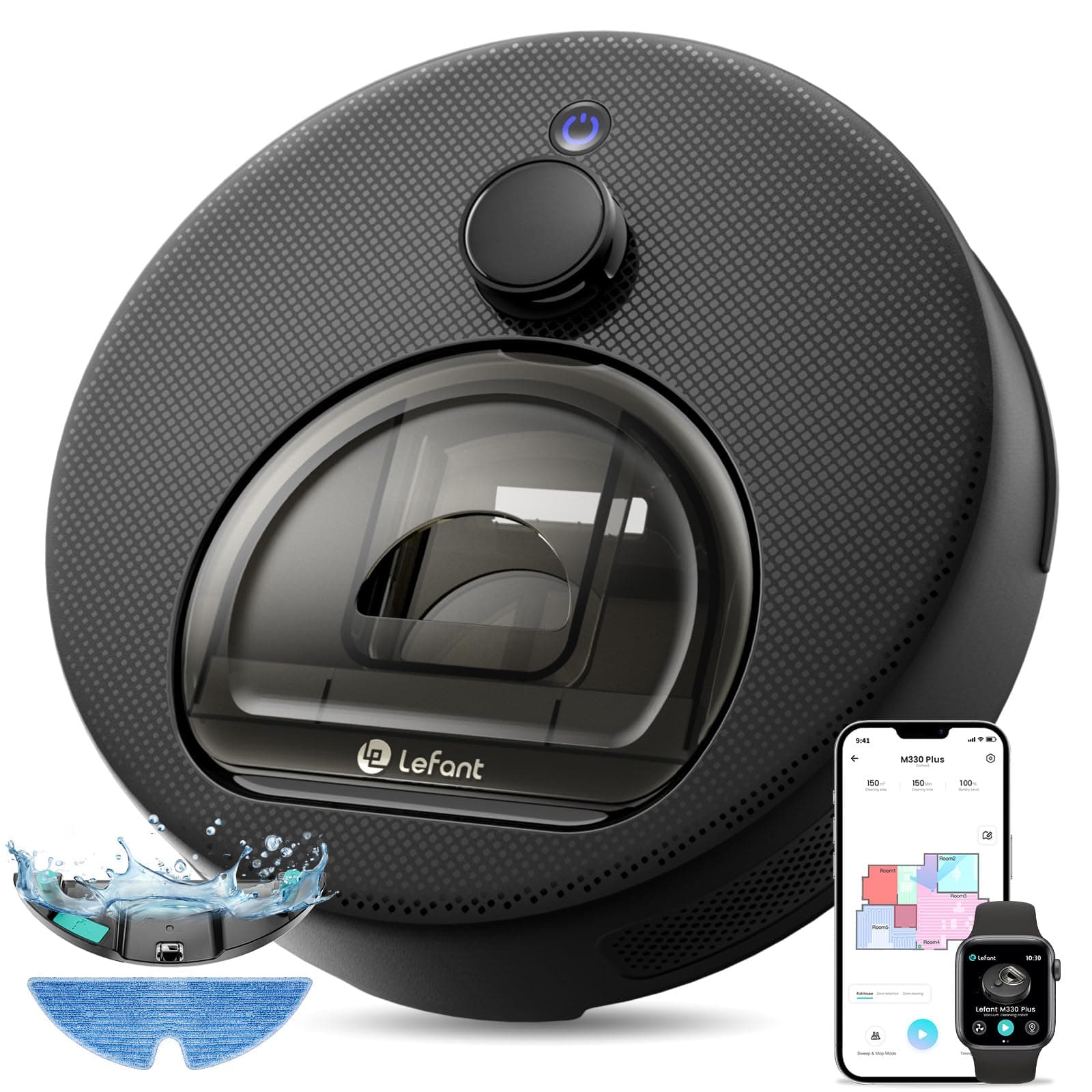 Lefant M330 Plus Robot Aspirapolvere Lavapavimenti con Mappatura, Aspirazione 5000Pa, 160min, Senza Grovigli, Autonomia 160min, Evita Tappeti, WiFi App Alexa, Ideale per Animali e Pavimenti Duri