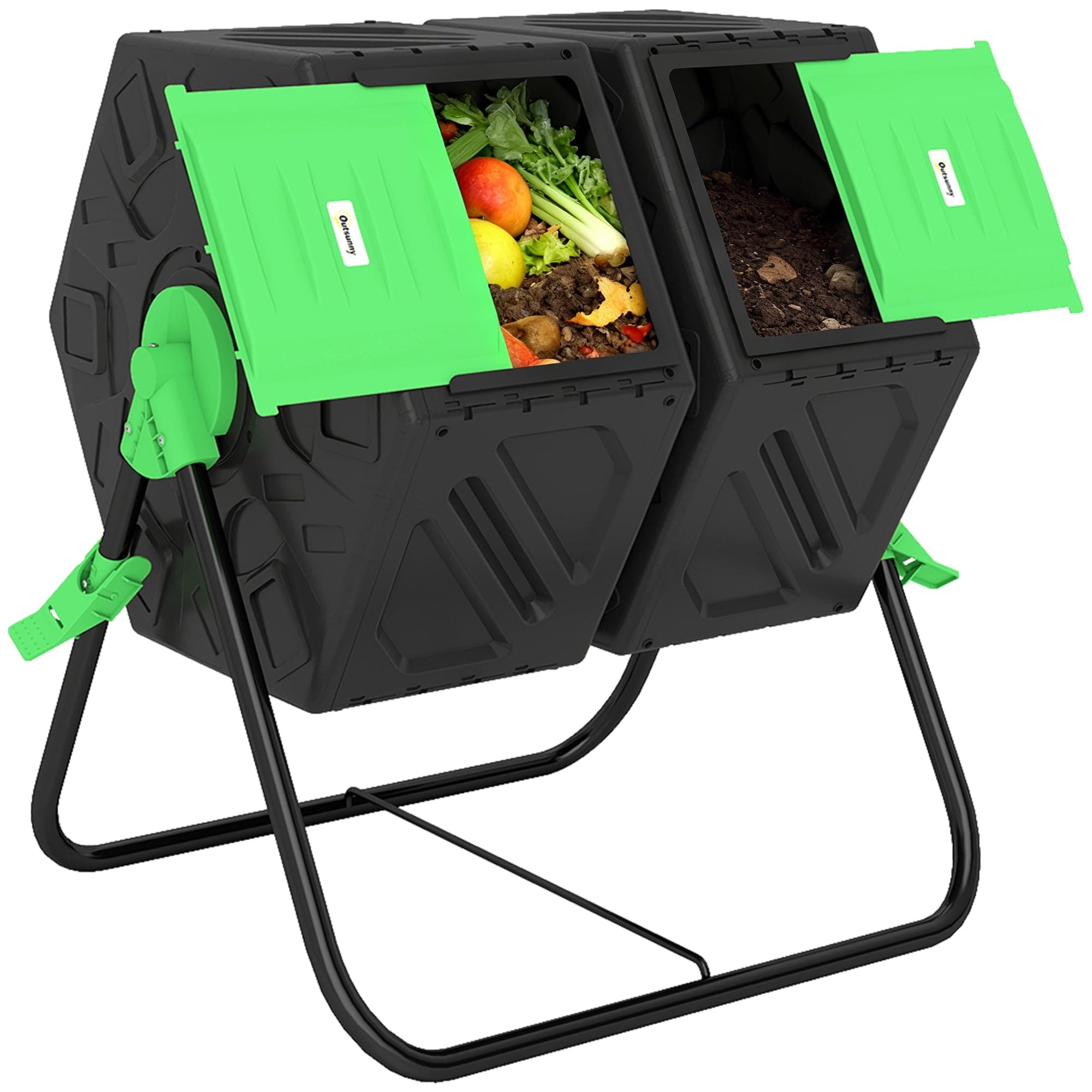 Outsunny Composteur de Jardin - bac à Compost pour déchets - Rotatif 360° - Double Chambre 130 L - Acier PP Noir