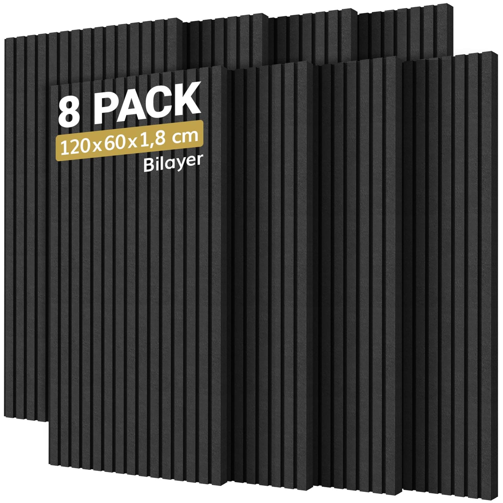 TONOR Pack 8 Paneles Espuma Aislante Acústicos, 120x60x1.8cm Valido para Grandes Azulejos Insonorizacion, Reducción de Ruido, Sonido, Hogar, Podcast, Estudios Grabación, Oficinas, Decoración, Negro
