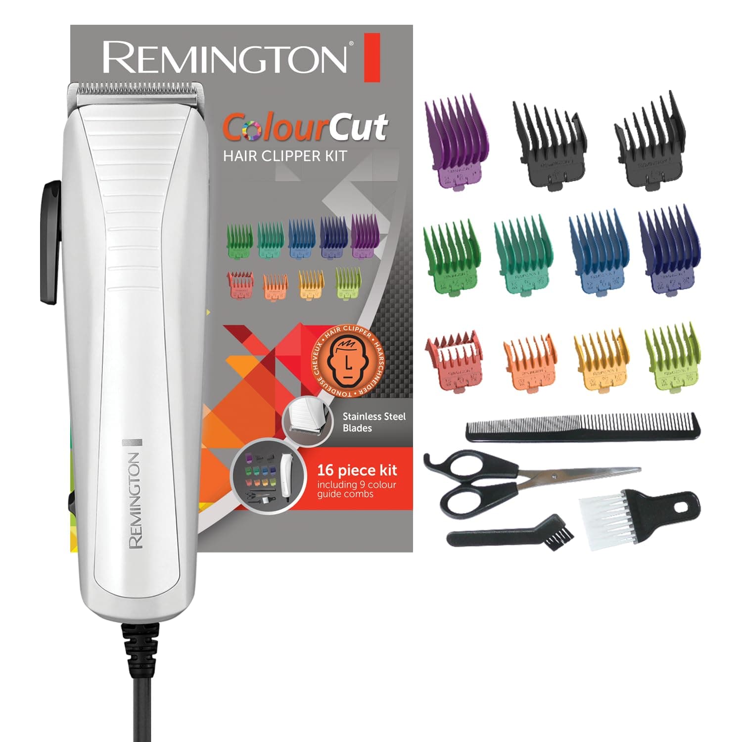 Remington Tagliacapelli, Kit Di 16 Pezzi Tra Qui 9 Pettini Diversi Colorati, Color Cut HC5035