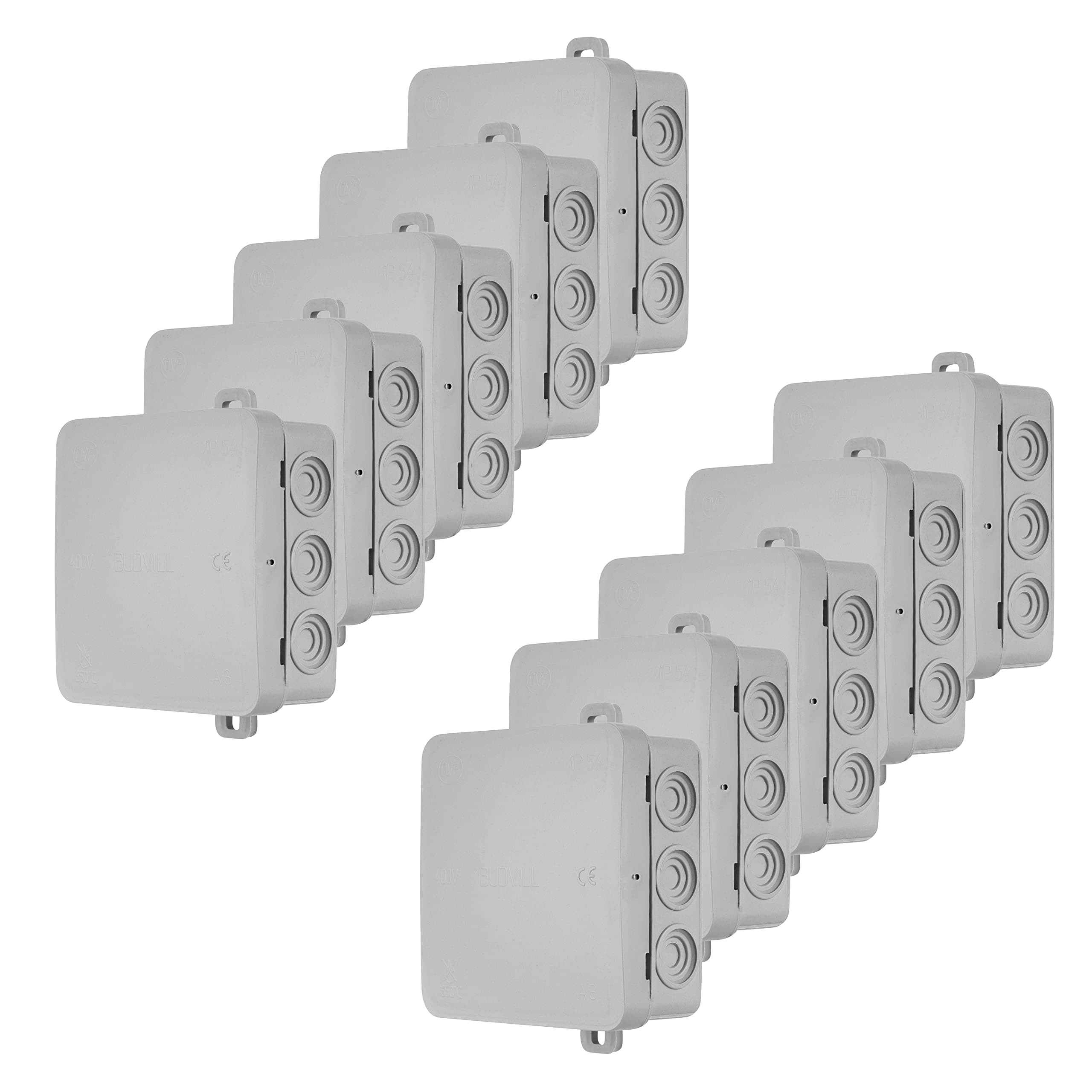 REV Verteilerkasten, 7-fach Abzweigkasten-Verteilerdose 75x75x40mm, IP54, 10 Stück, grau