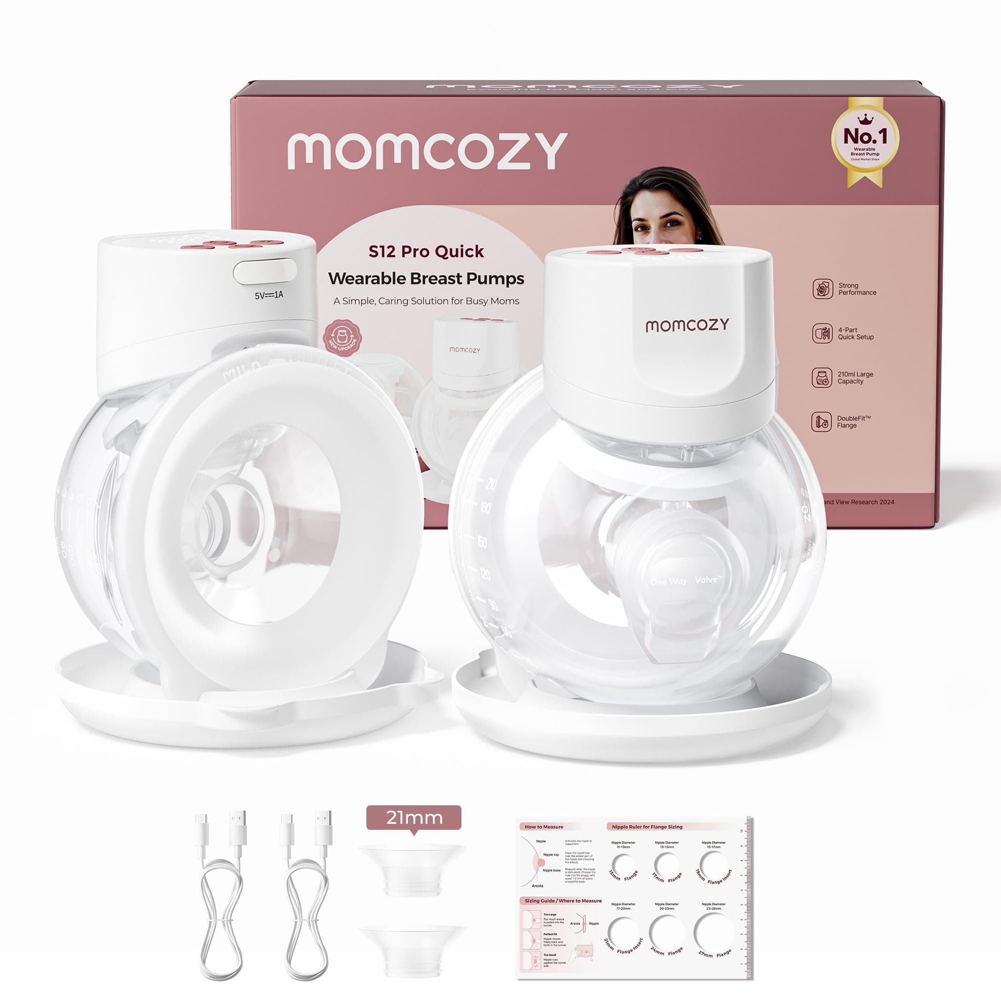 Momcozy S12 Pro Quick Sacaleches, 292 mmHg, Extracción Rápida, 9 Niveles | 3 modos, brida DoubleFit de doble sellado, pantalla LED y controles iluminados para extracciones nocturnas