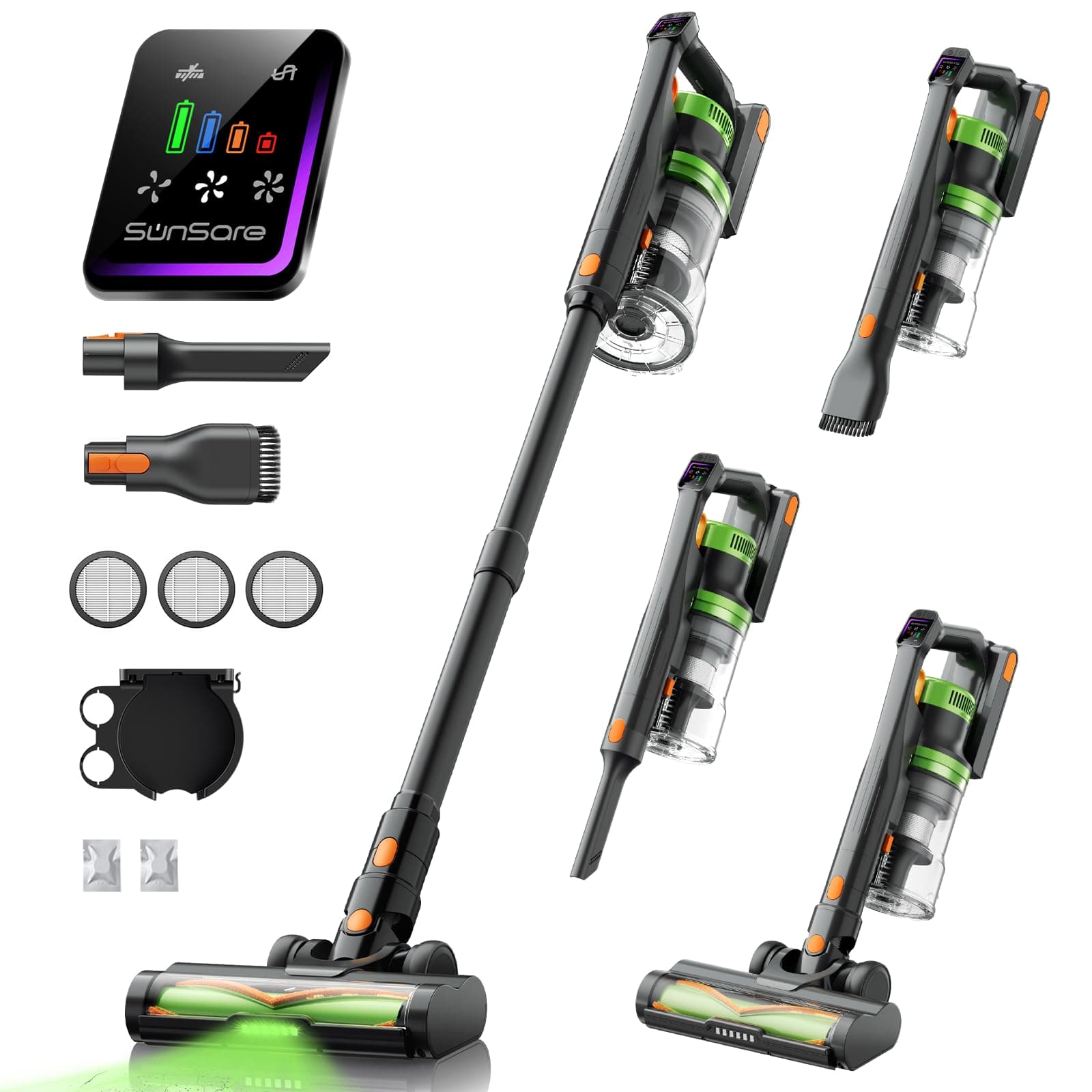 SunSare Aspiradora Sin Cable, 600W/50KPA/65Min (Eco), 1.8L Aspirador Sin Cable con Función de Aromaterapia, Pantalla LED inteligente, Función Antienredos para Pelo de Mascotas, Alfombras, Pisos, Coche
