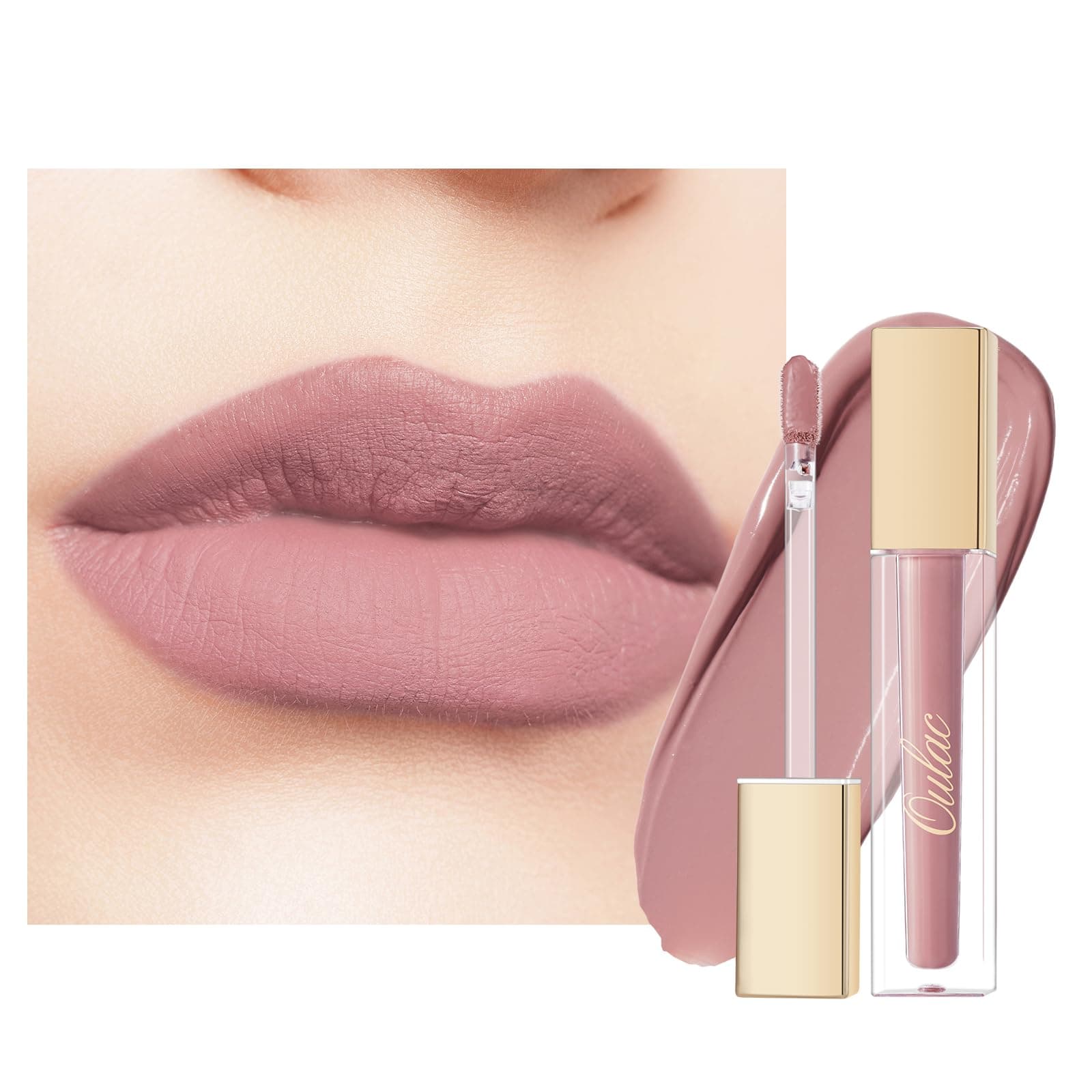 Oulac Rossetto Liquido Matte, Rosa Nudo Rossetti Colore Intenso, Tinta Labbra Finish Matte, Lunga Tenuta, Ricco di vitamina E, Consistenza crema, Vegana&Senza crudeltà 4.5ml (M16) Dreamy Kiss