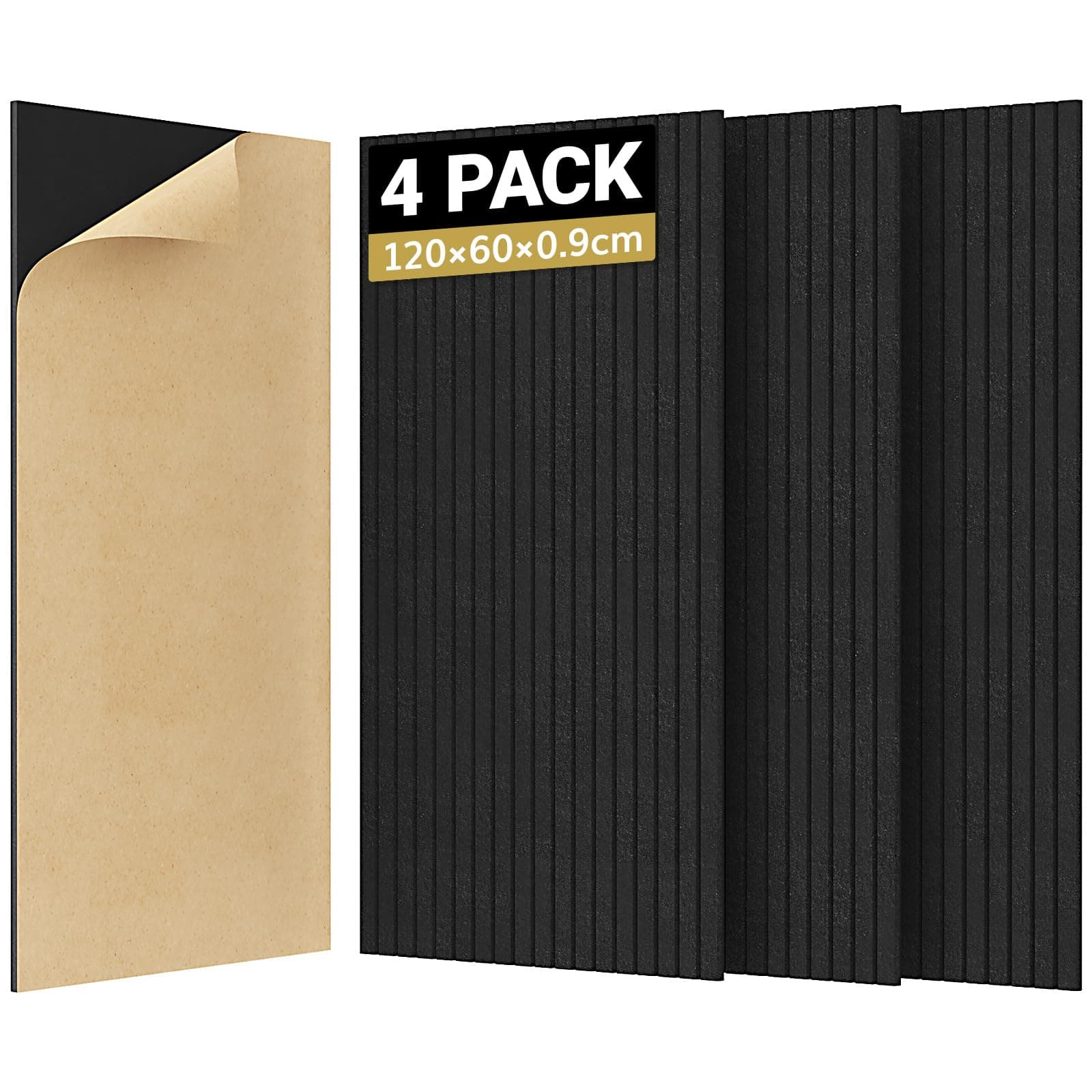 TONOR 4 PCS Paneles Acusticos Grande, 120x60x0,9cm Paneles Insonorizacion Pared, Aislante Acustico Autoadhesivo, Panel Decorativo Pared para Página Principal Sala de Uía Oficina, Negro