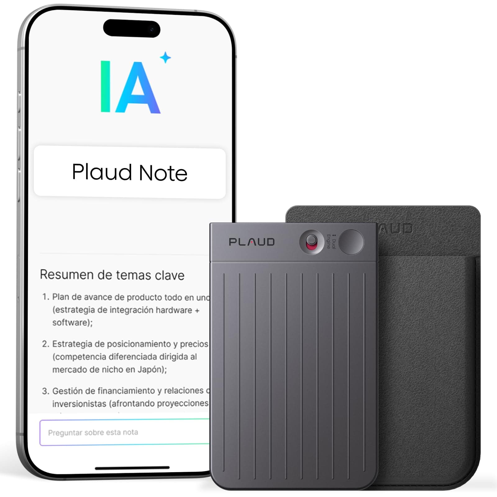Plaud Note Grabadora de Voz IA con Funda Negra Transcribe Resume Transcripción IA, Soporta 112 Idiomas Control de Reunión con App Genial para Lección Llamada Entrevista Charlas Clases