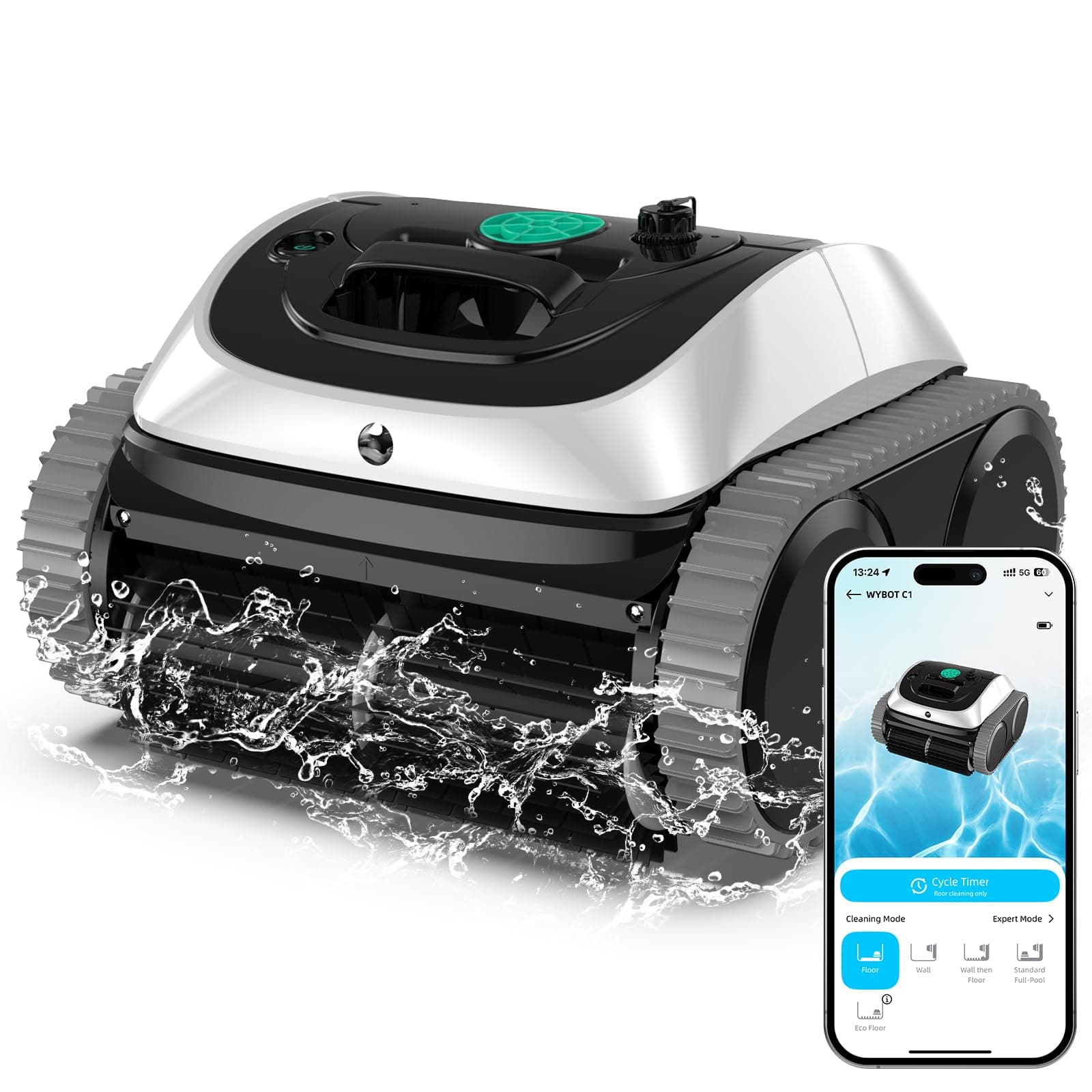WYBOT C1 Robot Limpiafondos Piscina con Planificación Inteligente de Rutas, Limpieza Automática de Fondo, Paredes y Línea de Agua, Triple Motor Mejorado, 150 Min, hasta 150㎡(Blanco)